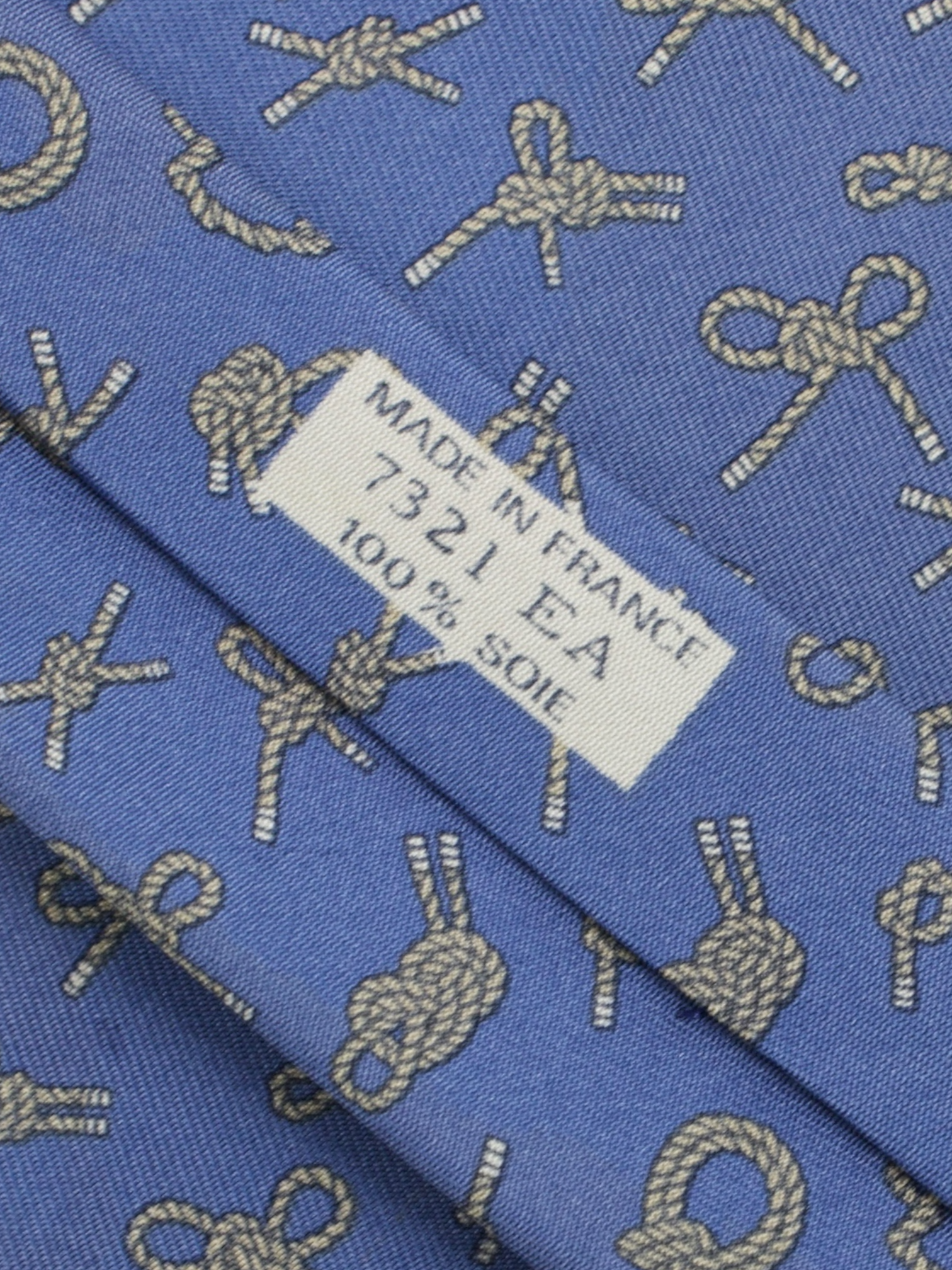 Hermès Steel Blue Silk Knotted Sailor's Rope Pattern Tie