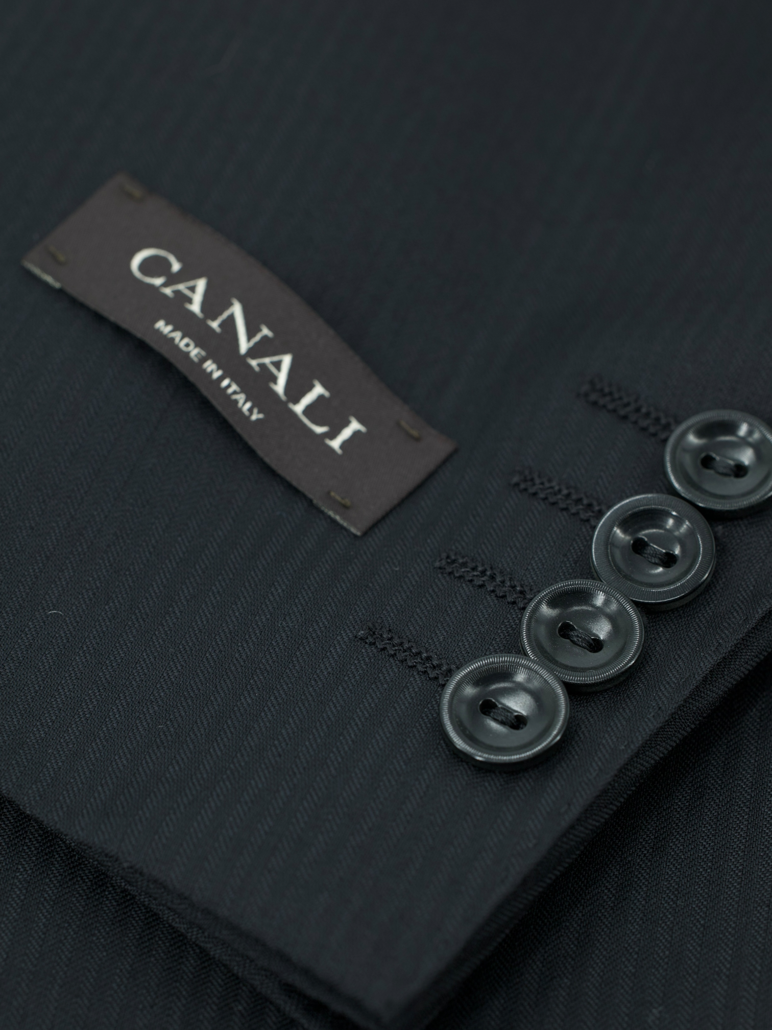 Canali Black Extrafine Wool Shadow Pinstripe Jacquet
