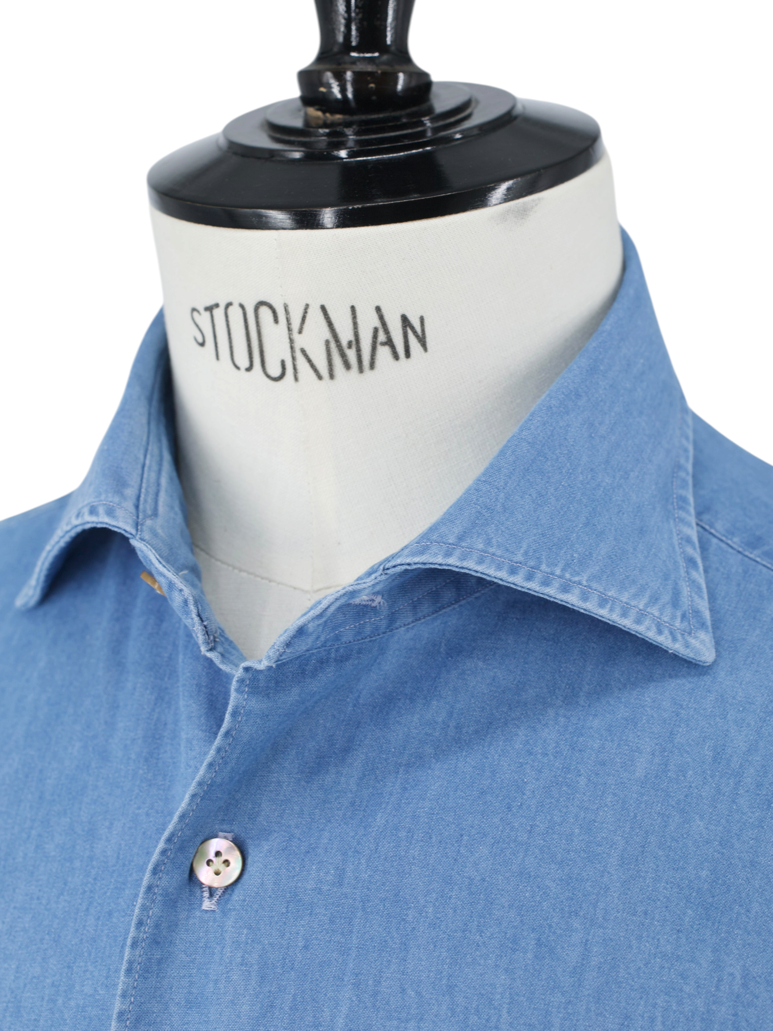 Borriello Napoli Light Blue Indigo-Cotton "Marechiaro" Spread-Collar Shirt