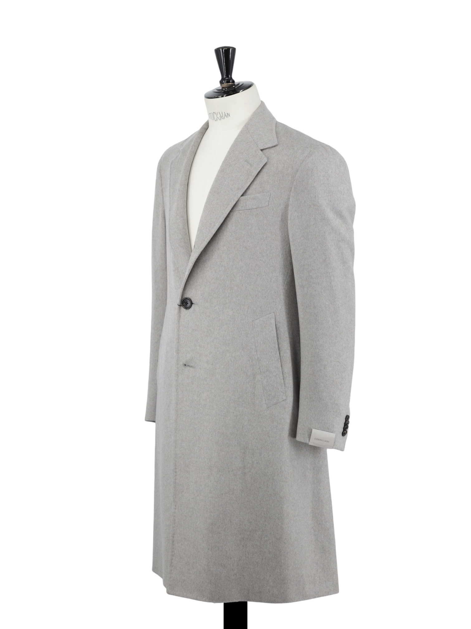 Corneliani Light Grey Pure-Cashmere Martingale-Belt Sartorial Overcoat