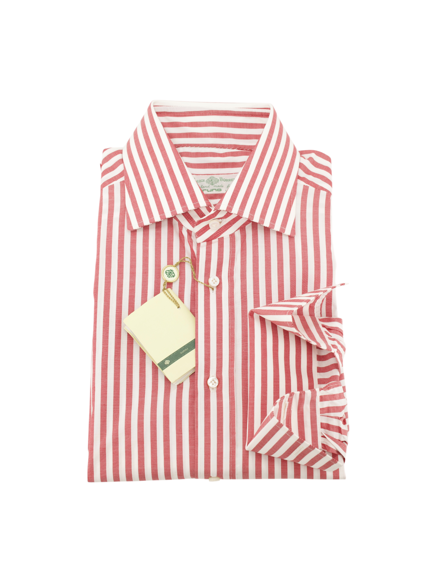 Luigi Borrelli Red & White Cotton Bengal Stripe French Cuff Shirt