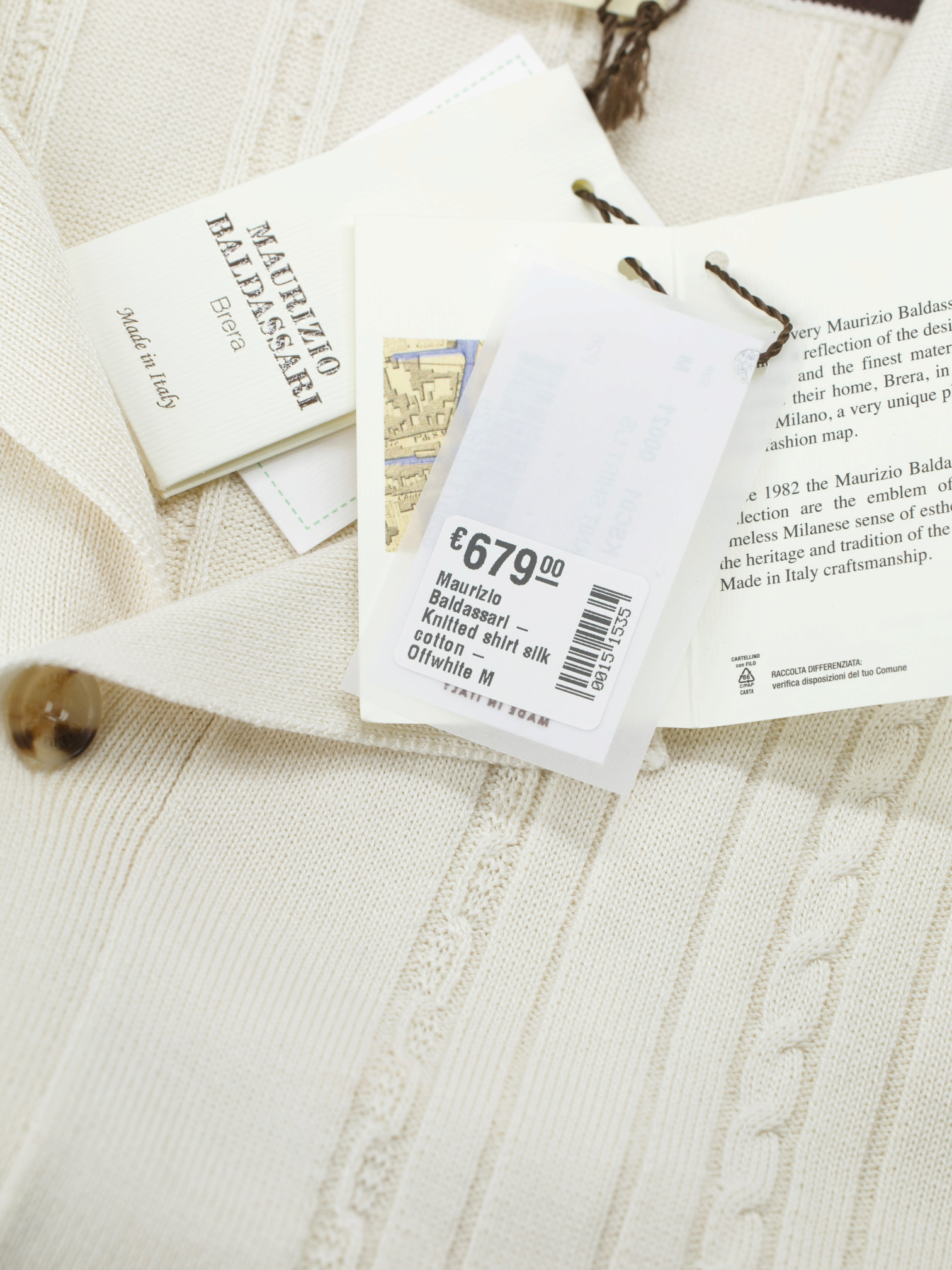 Maurizio Baldassari Crème Silk & Cotton Cable-Knitted Cardigan Shirt