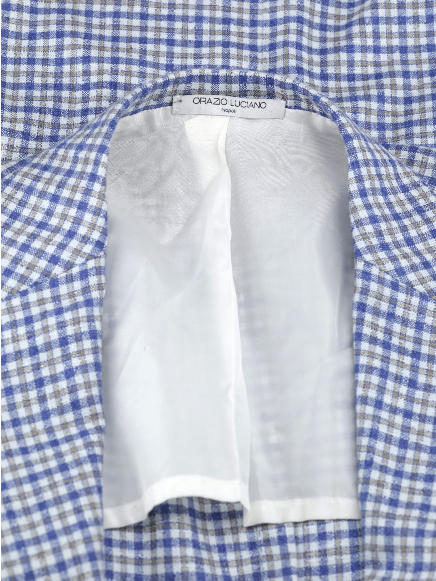 Orazio Luciano Taupe & Light Blue Wool & Silk Checkered Jacket