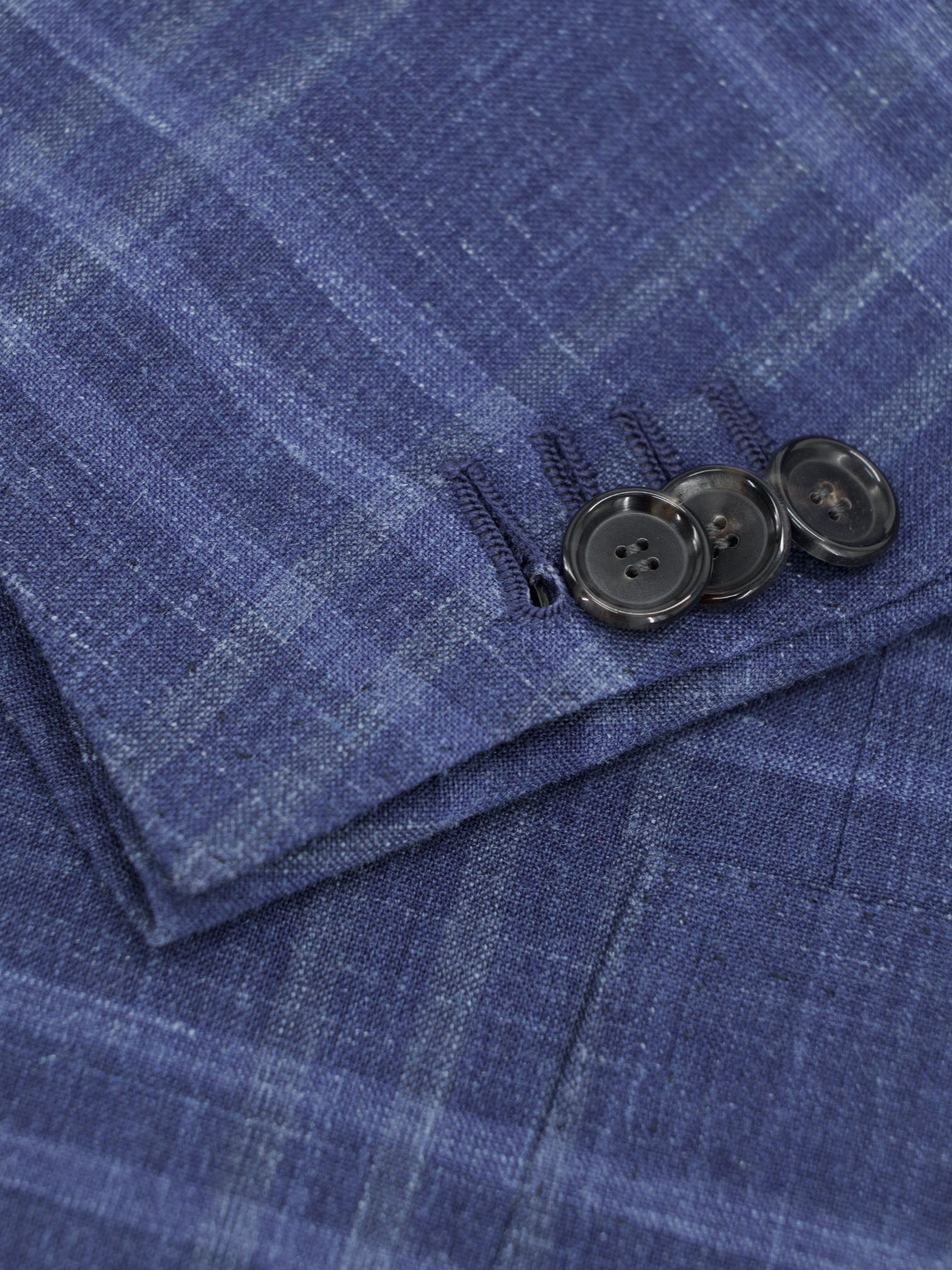 Cesare Attolini Blue Wool, Silk & Linen Overcheck Jacket