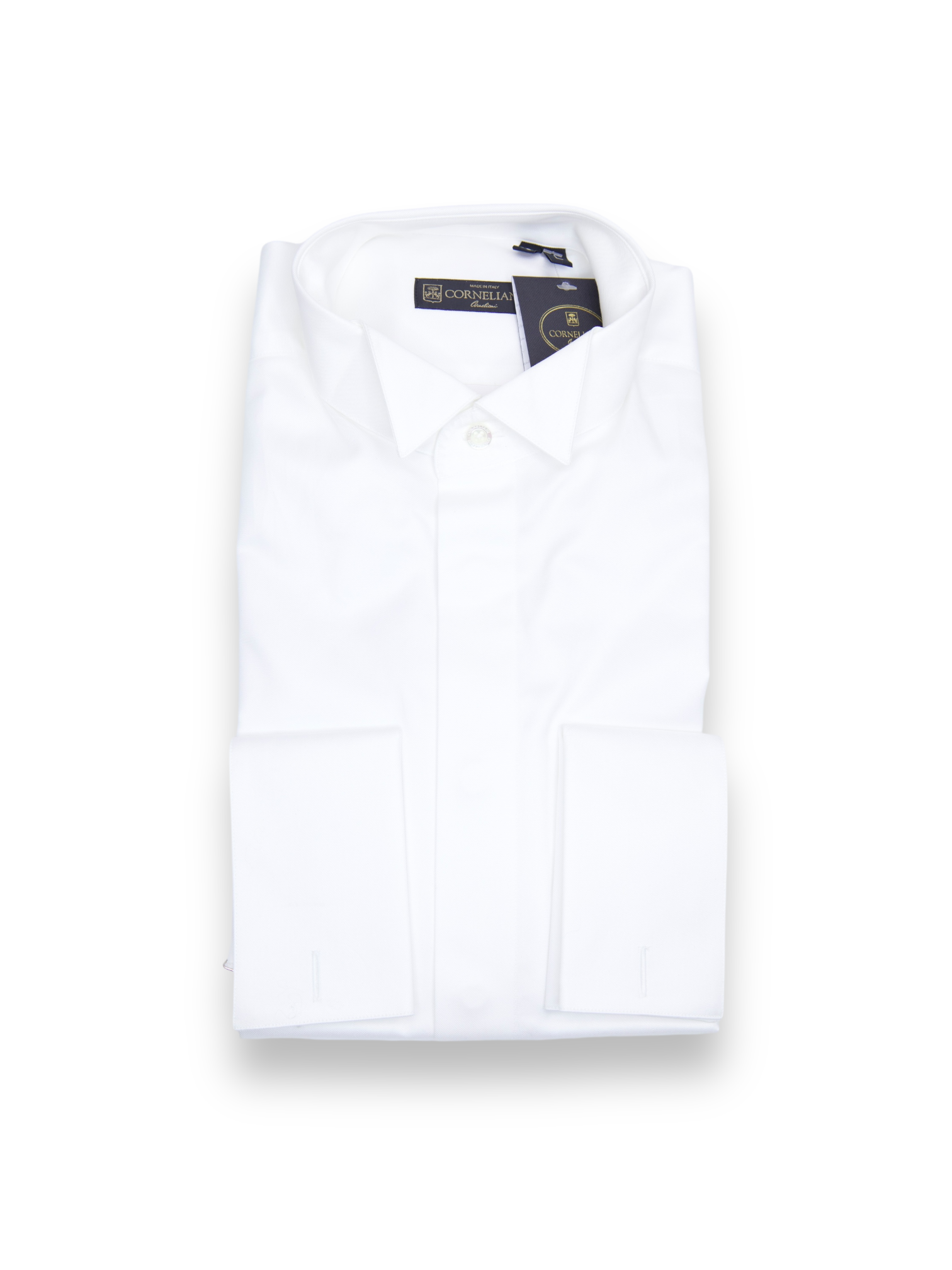 Corneliani White Poplin Wing Collar Tuxedo Shirt