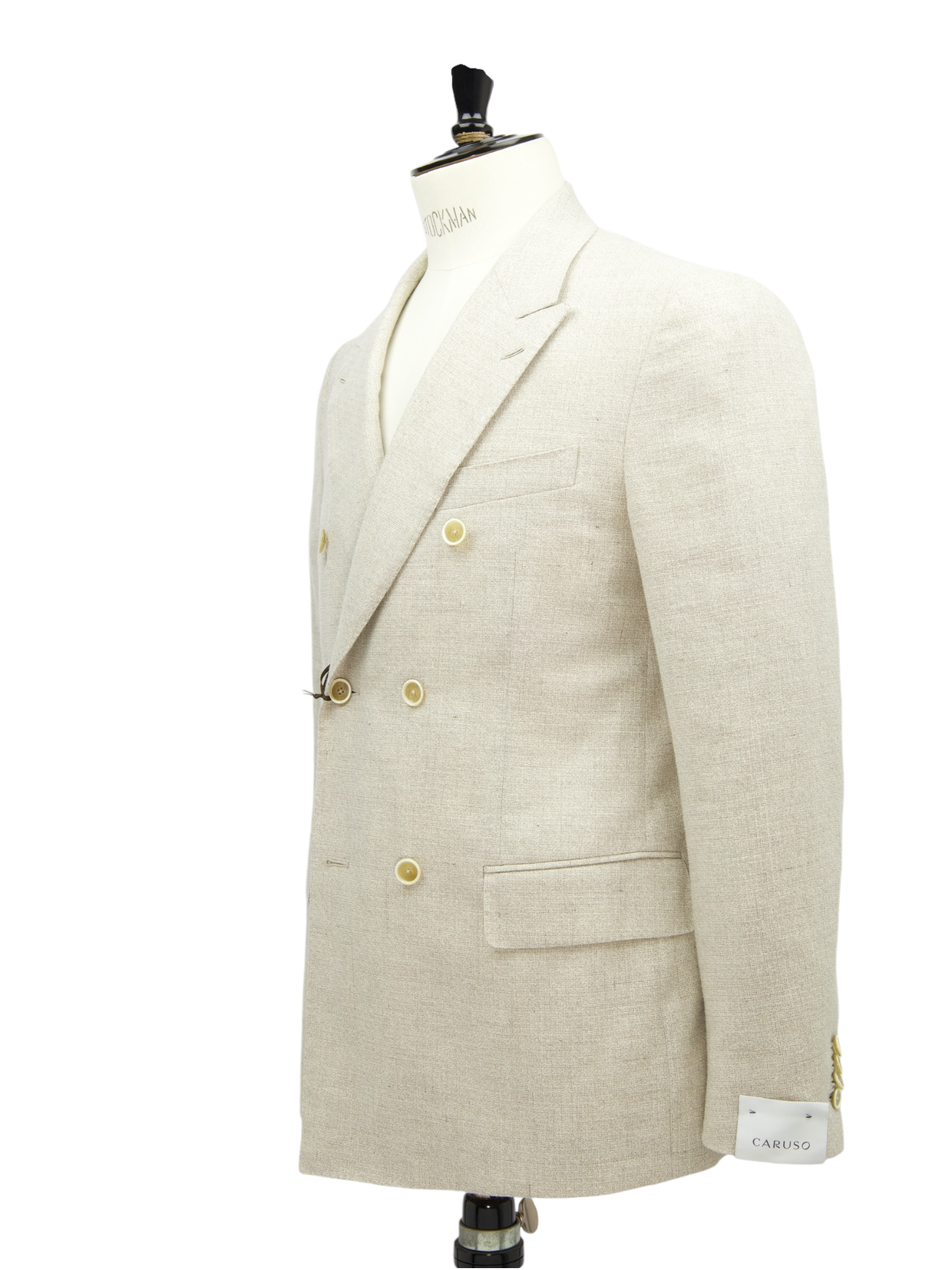 Caruso Sand Double Breasted Cotton, Linen & Wool Figaro Jacket