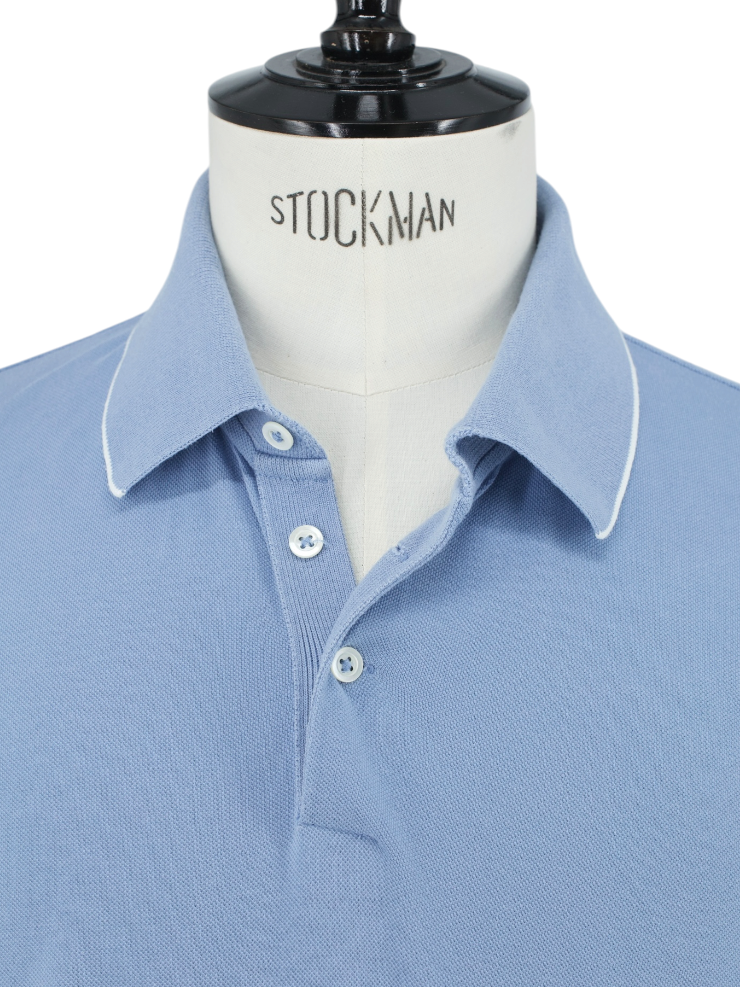 Brunello Cucinelli Blue & White-Piping Cotton Piqué Polo