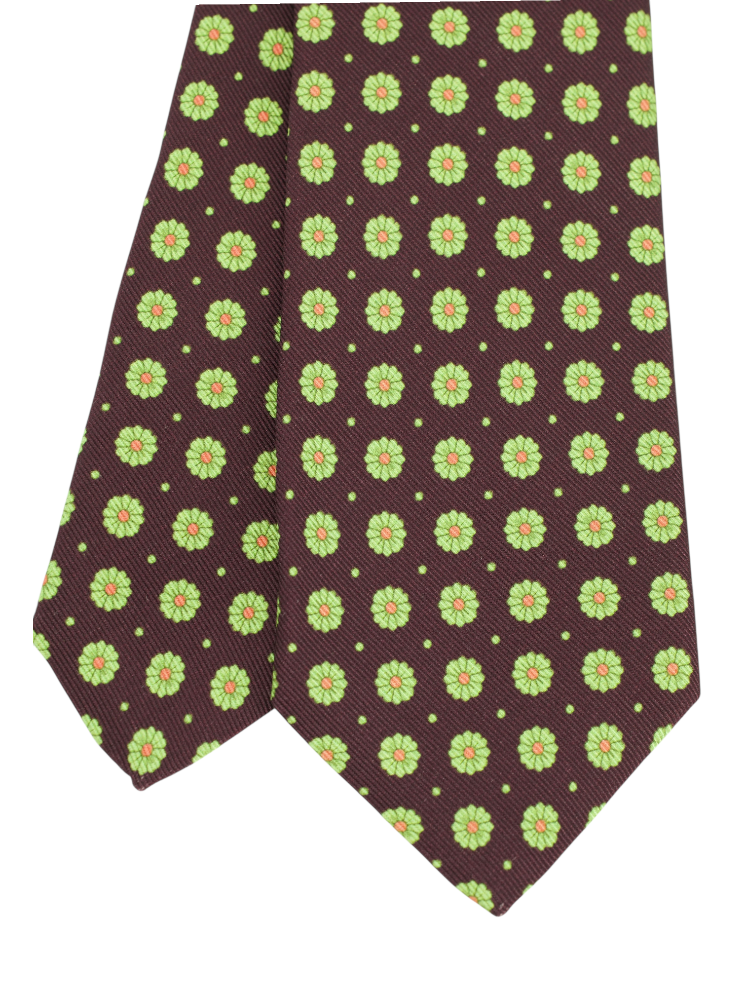 Kiton 5-Fold Burgundy & Lime Green Silk Floral Tie