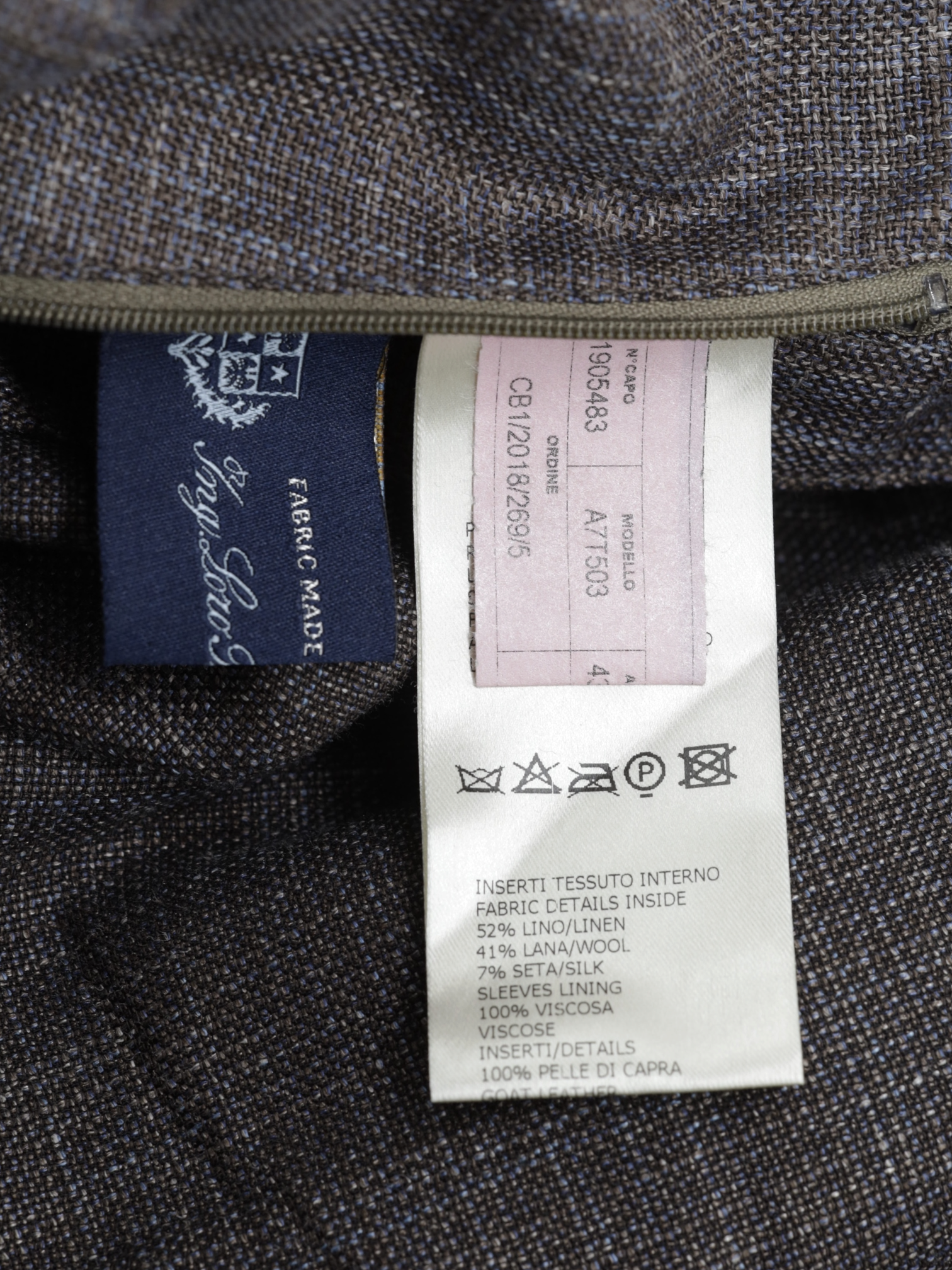 Mandelli Light Brown & Ice Blue Wool, Silk & Linen Melange Summer Bomberjacket
