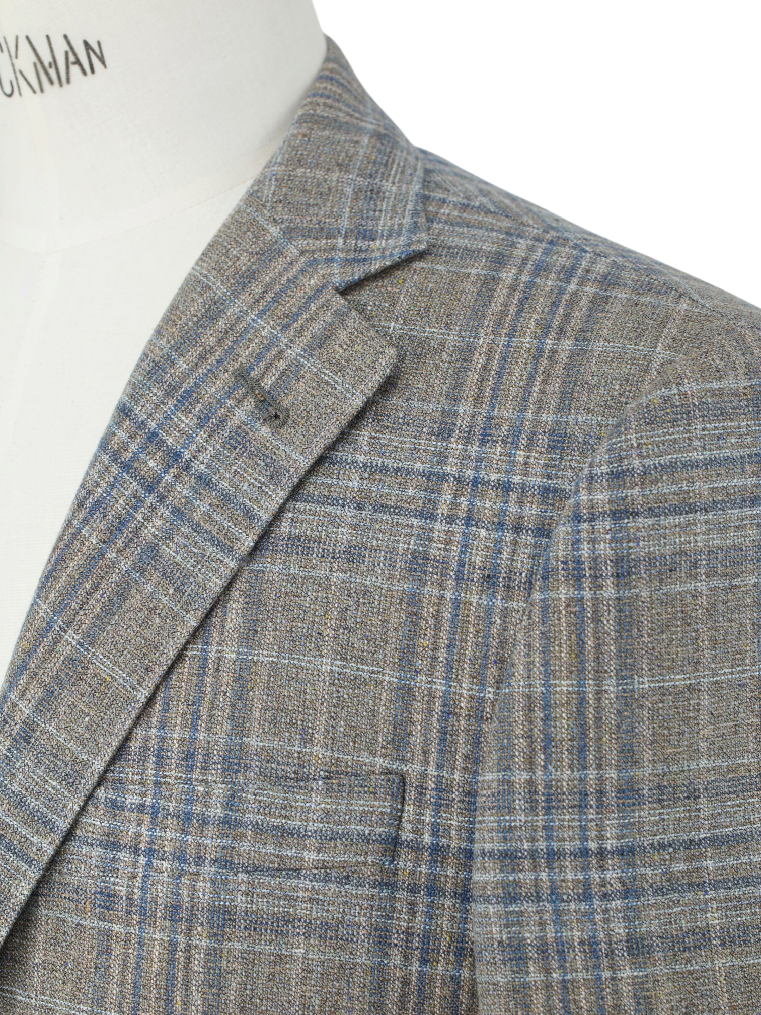 Corneliani Taupe & Denim Blue Silk & Wool Checkered "Gate" Jacket
