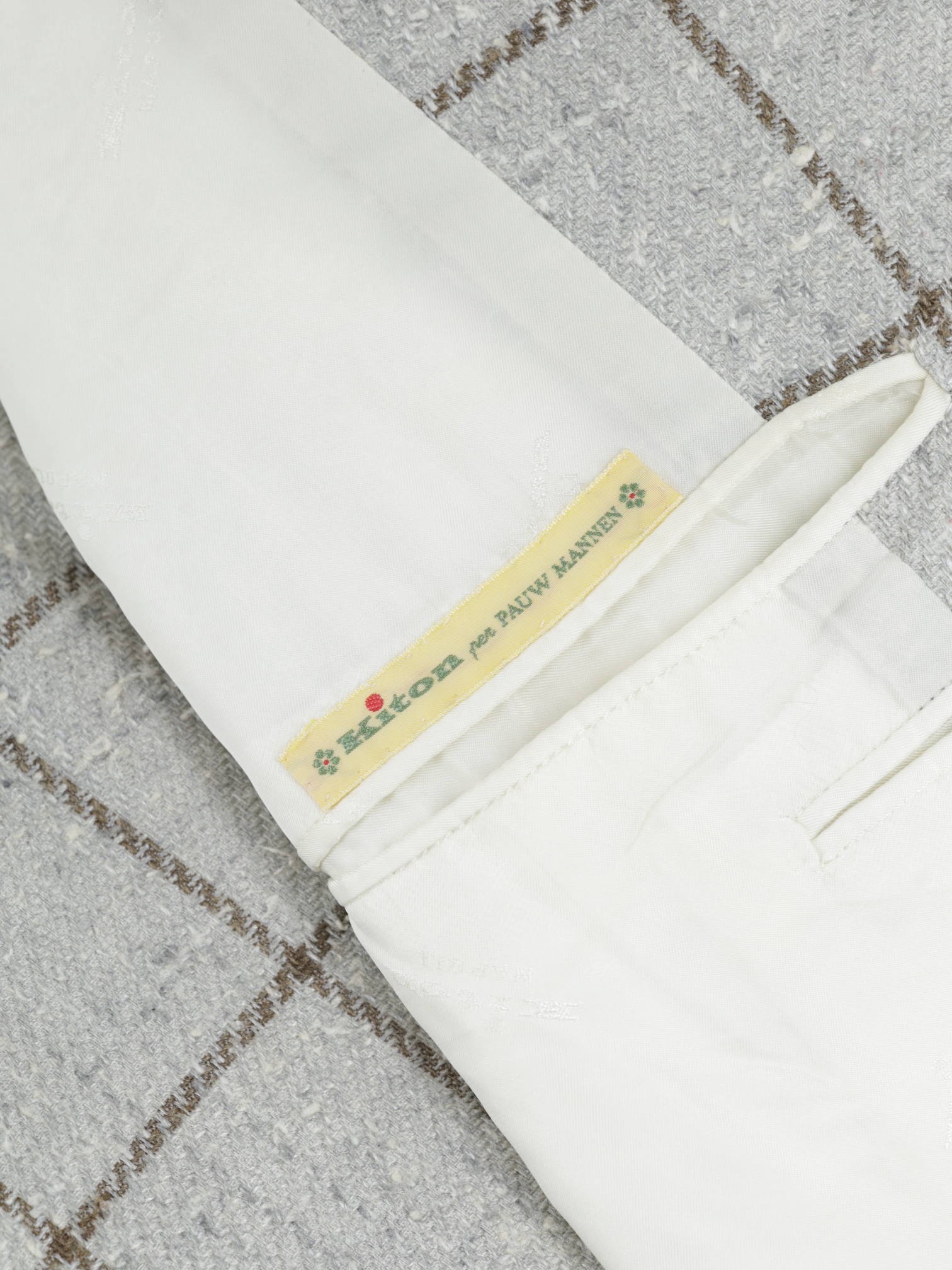 Kiton Taupe & Lichtbruin Zijde & Fleece-Wol Windowpane Jasje