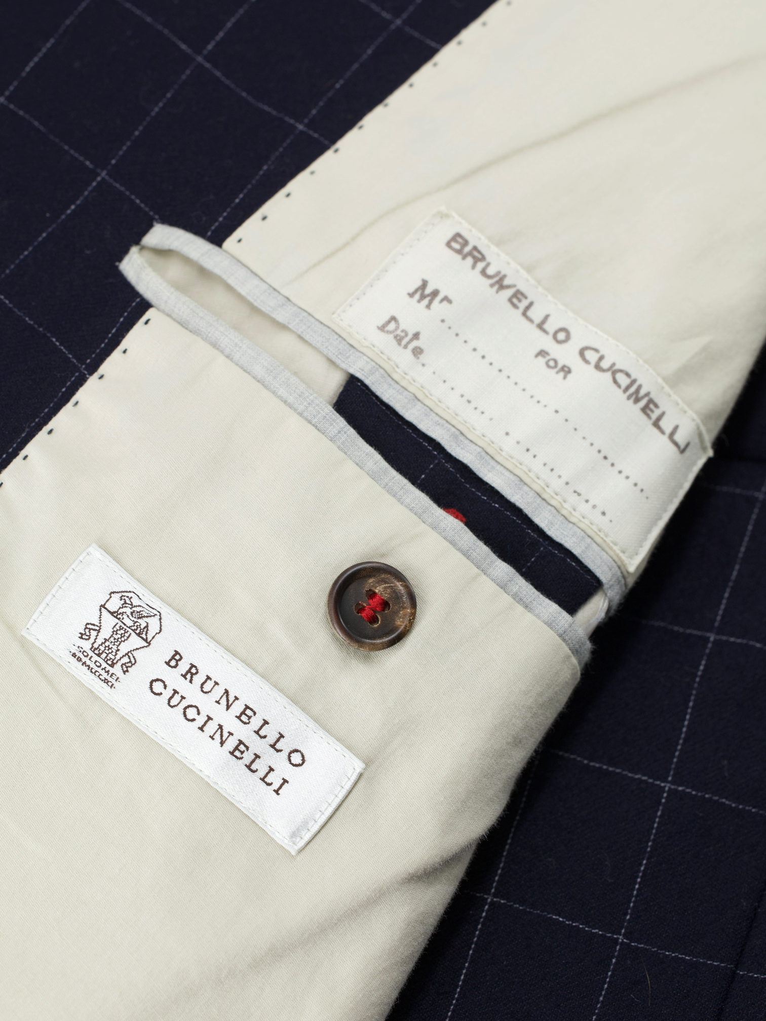 Brunello Cucinelli Navy Vintage Wool & Cashmere Windowpane Jacket