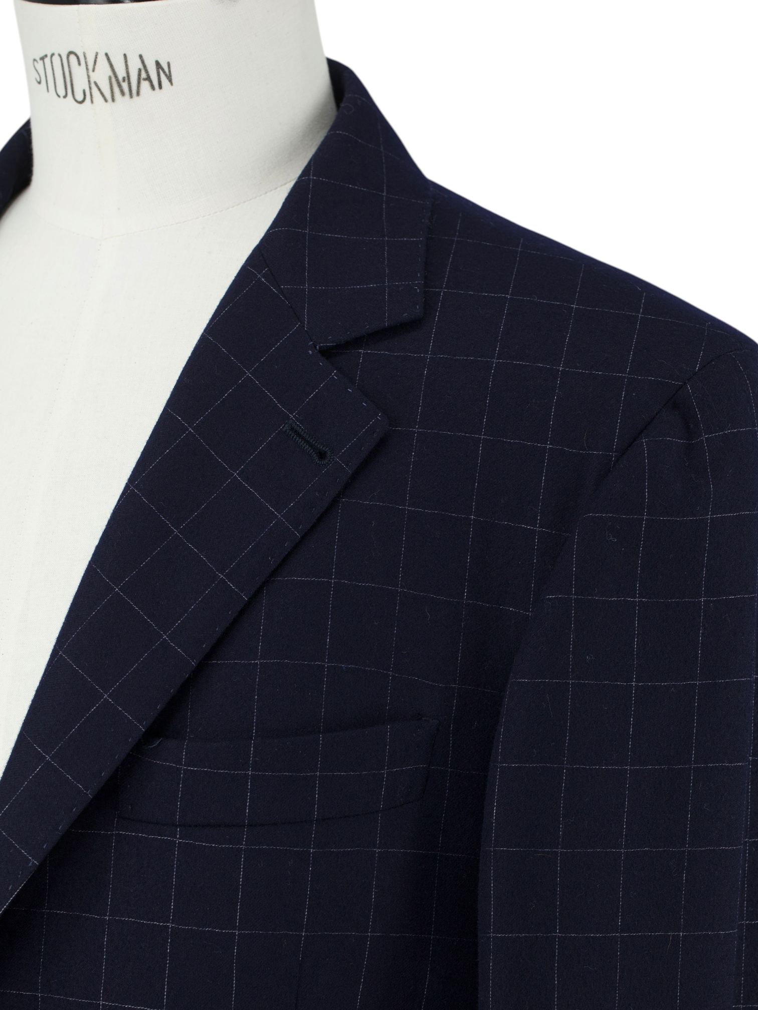 Brunello Cucinelli Navy Vintage Wool & Cashmere Windowpane Jacket