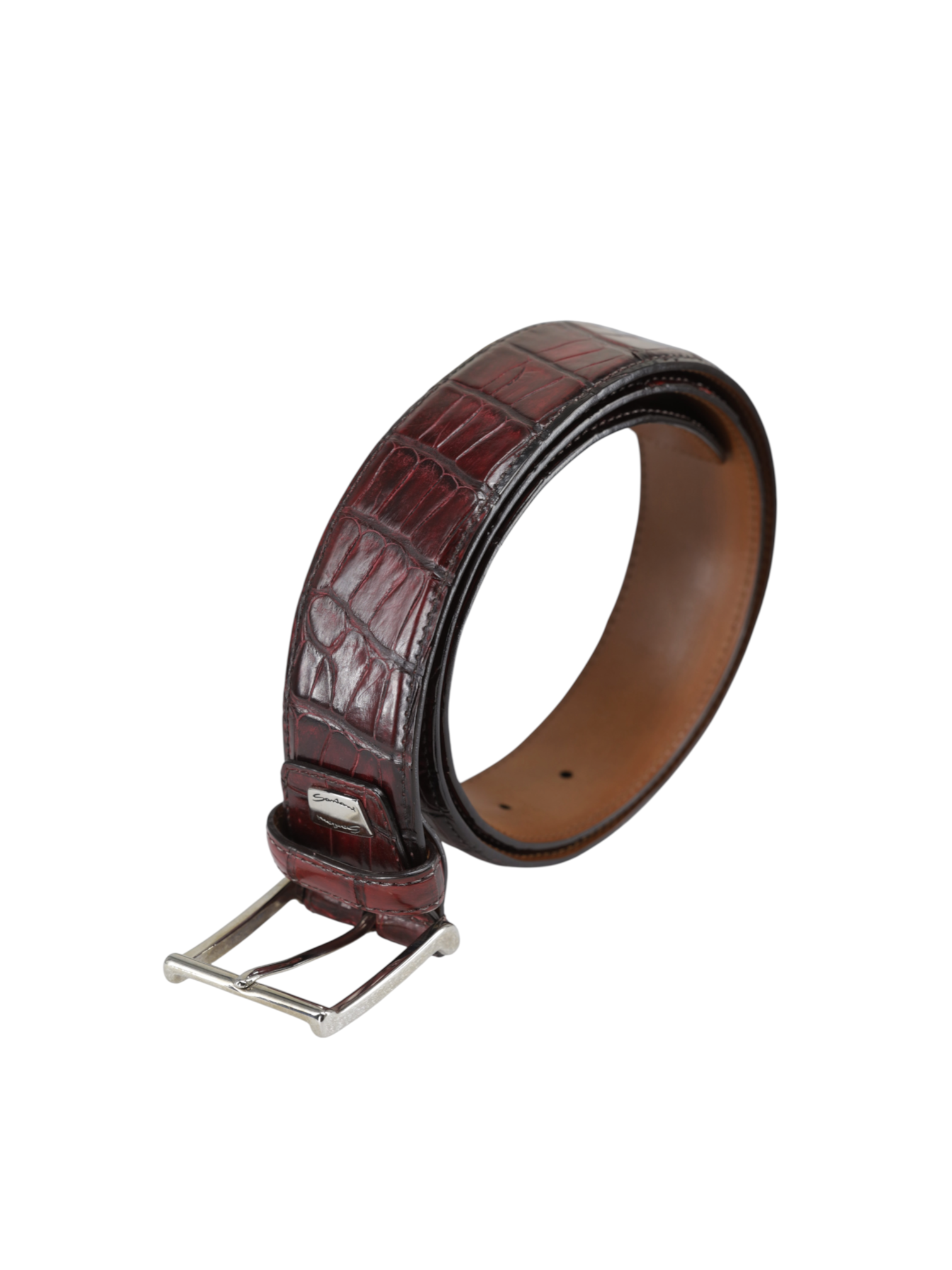 Santoni Burgundy Mississippi-Alligator Double Monk + Belt