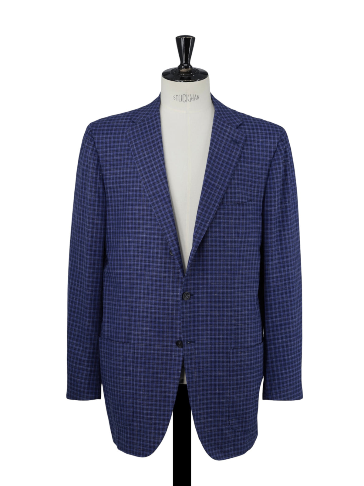 Kiton Royal Blue Cashmere, Silk & Linen Checkered Lungo Jacket