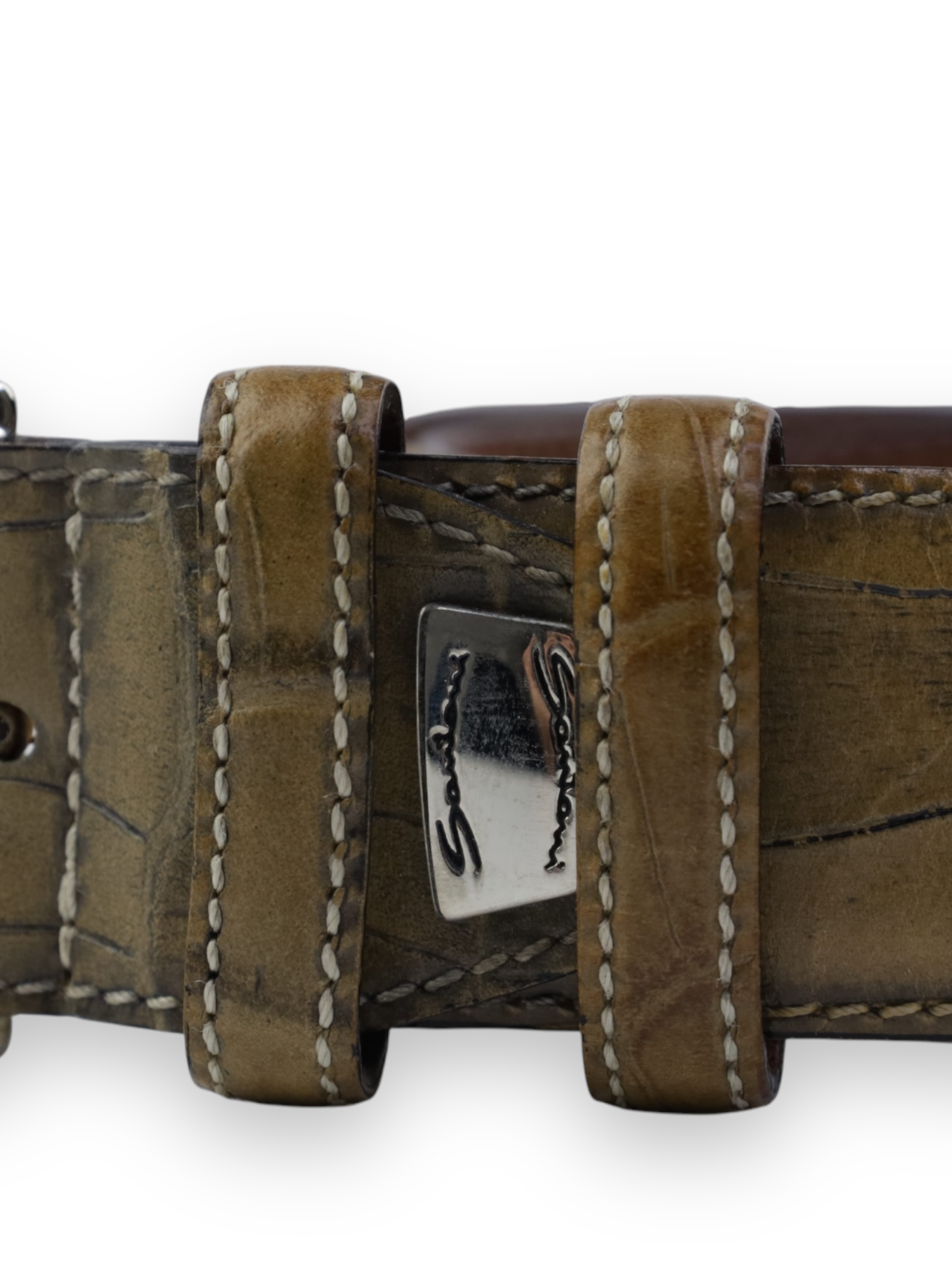 Santoni Light Brown Crocodile Leather Belt