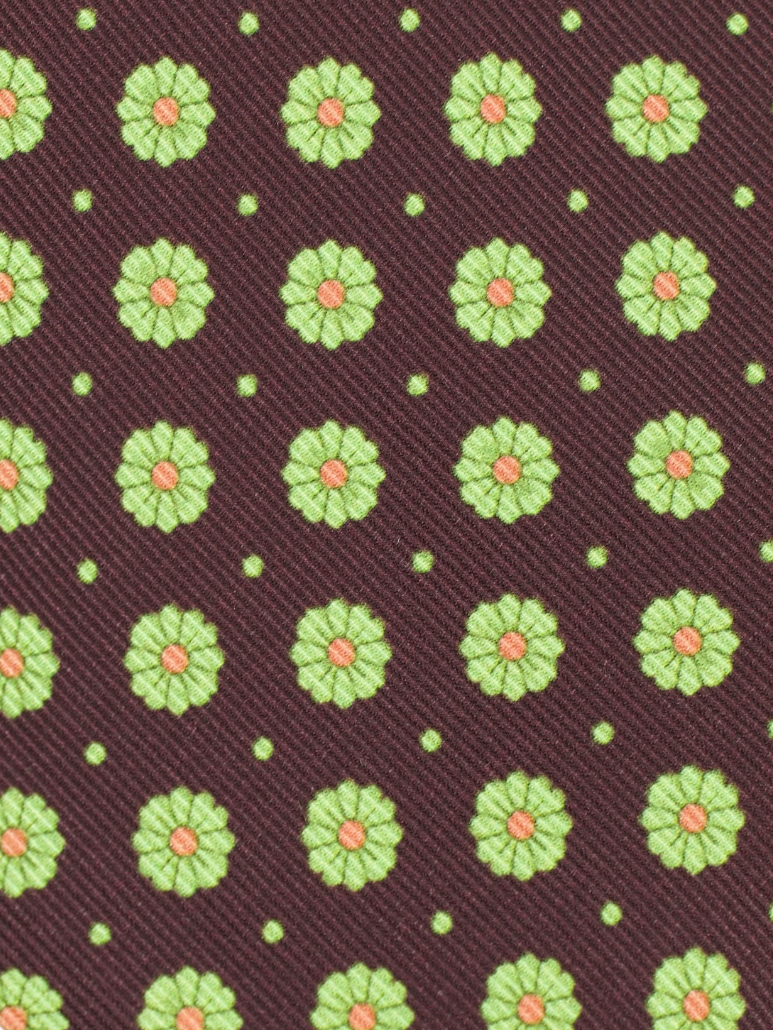 Kiton 5-Fold Burgundy & Lime Green Silk Floral Tie