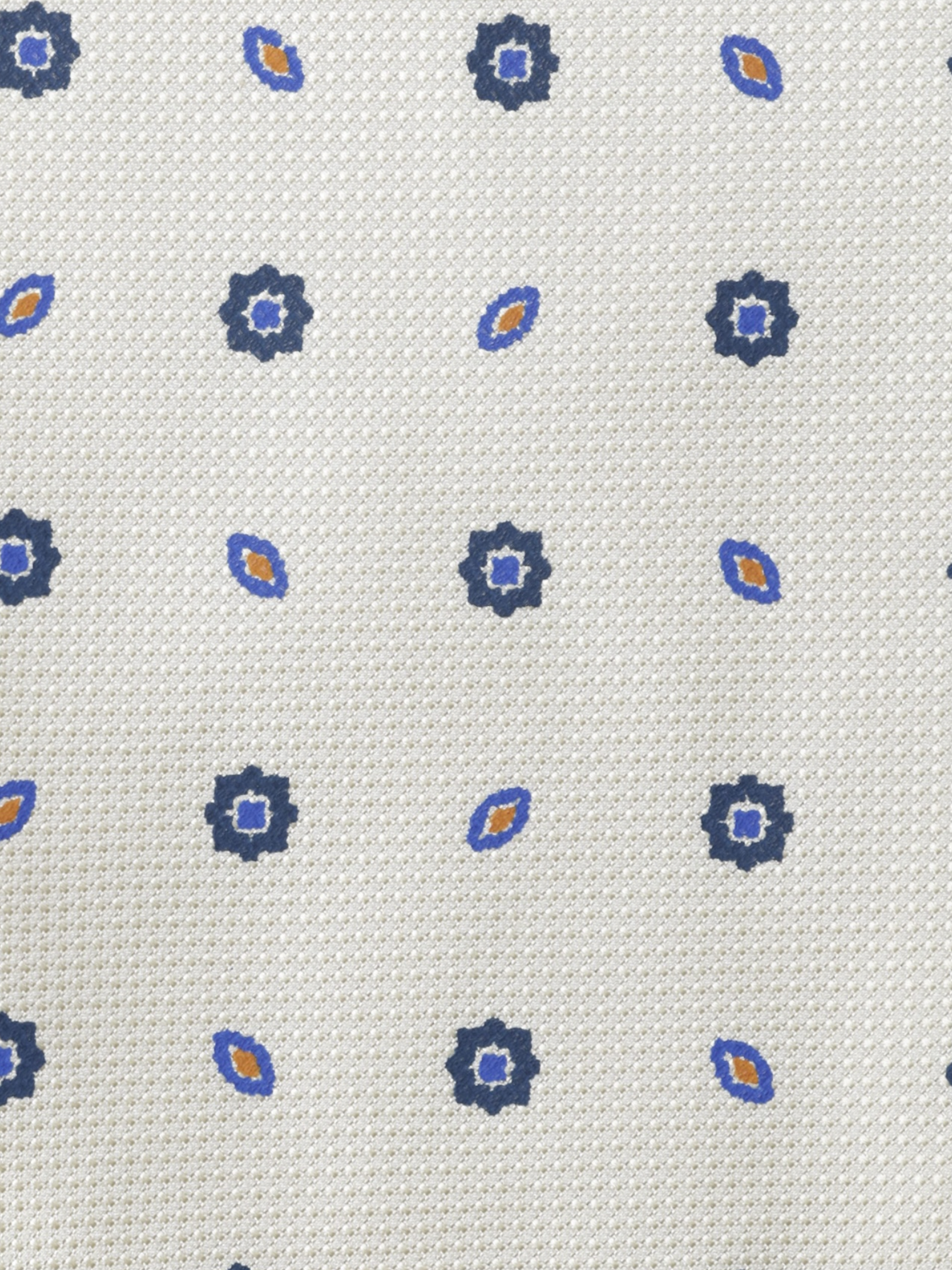 Kiton 5-Fold Crème & Navy Silk Vintage-Pattern Self-Tipped Tie