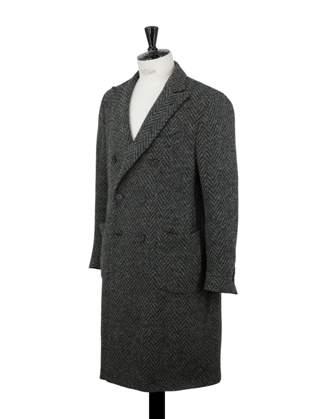 Lardini Dark Olive-Green Double-Breasted Wool Herringbone Overcoat