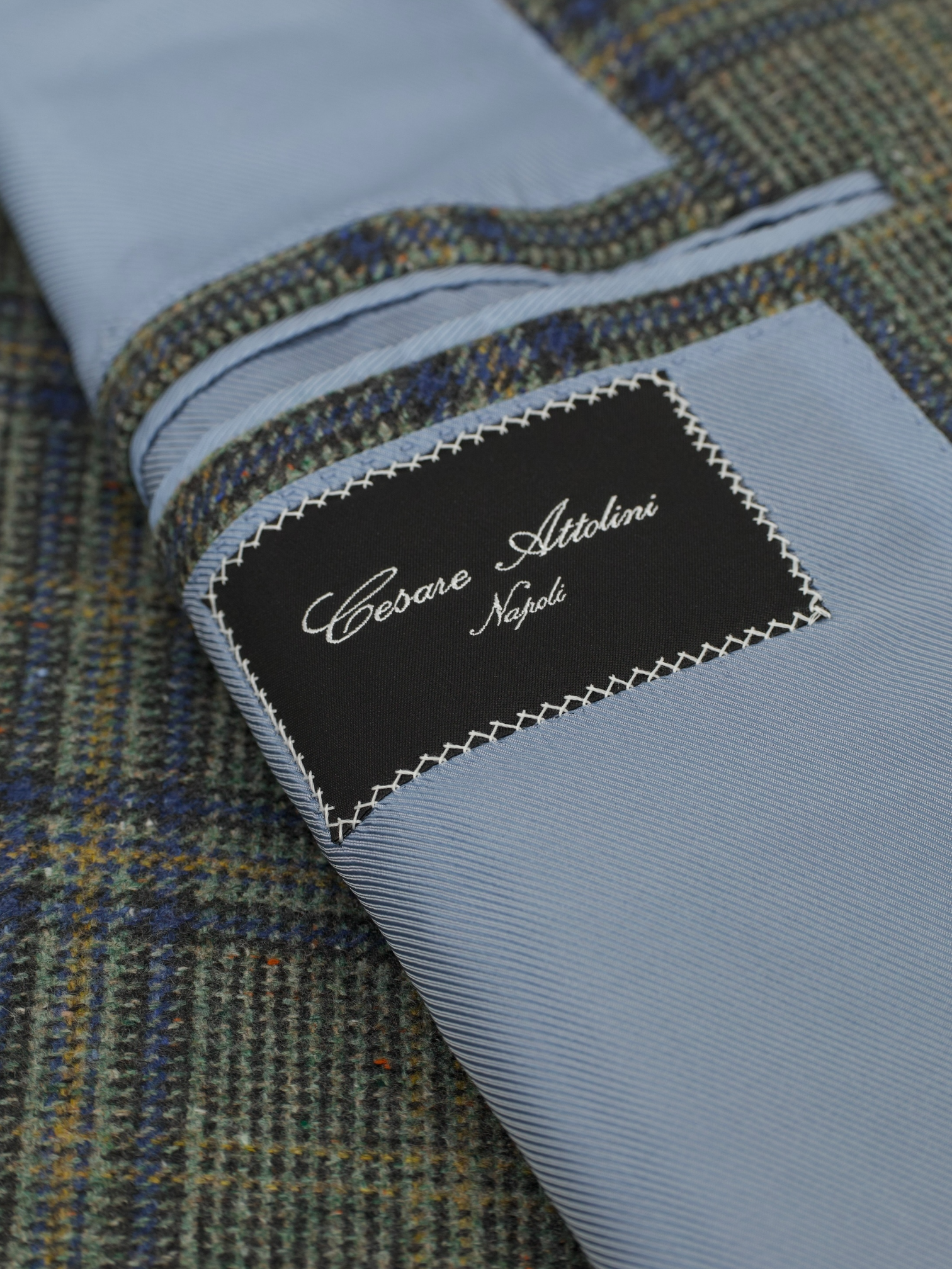 Cesare Attolini Sage Green Cashmere & Silk Donegal Overcheck Jacket