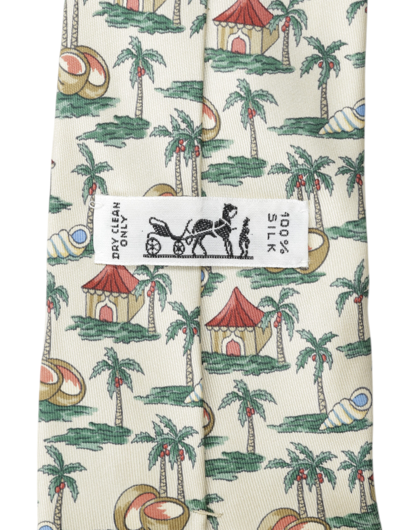 Hermès Light Brown Silk Caribbean-Island Pattern Tie