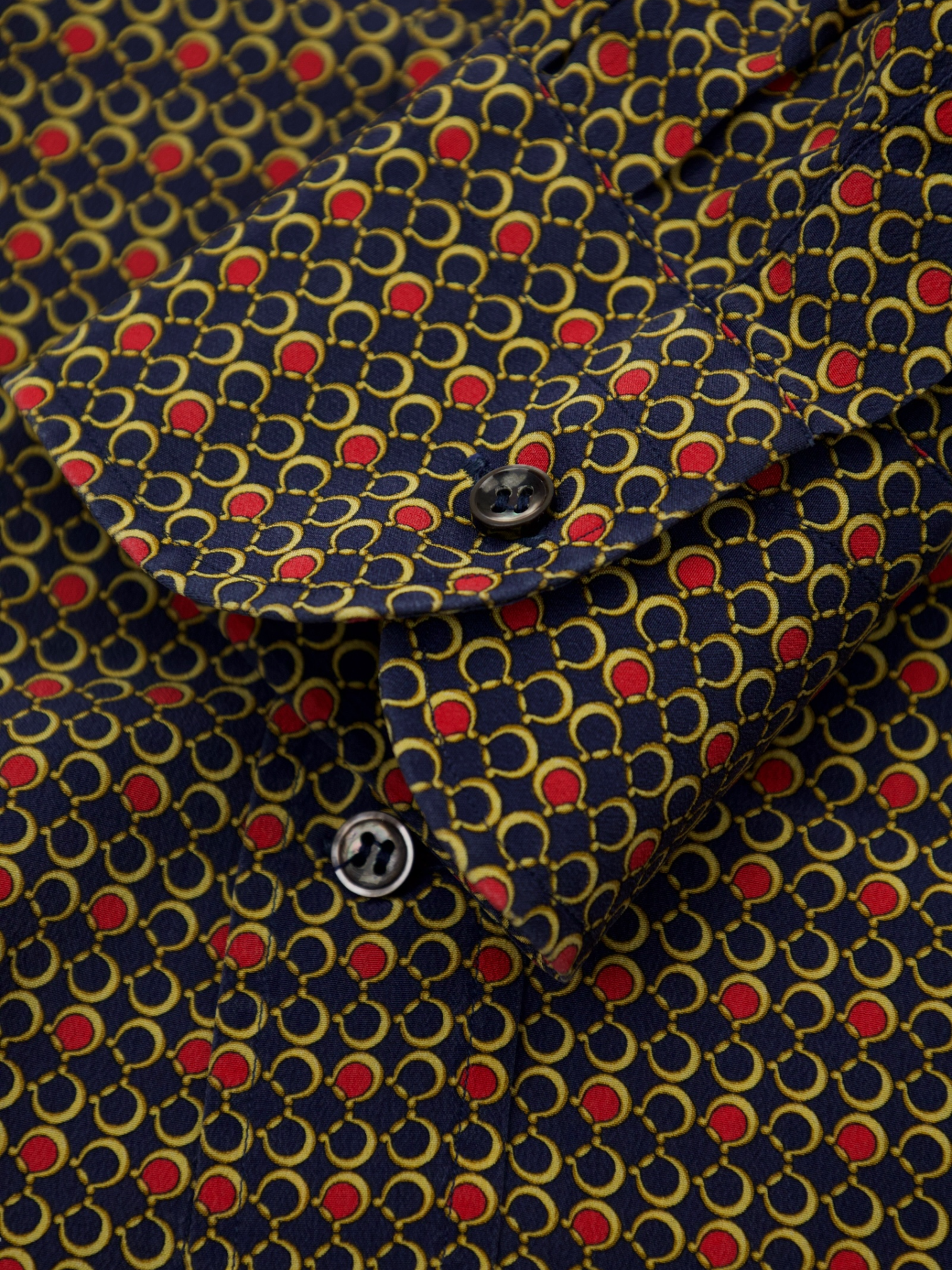 Fray Navy Geometric Pure Silk Chain-Link Motif Shirt