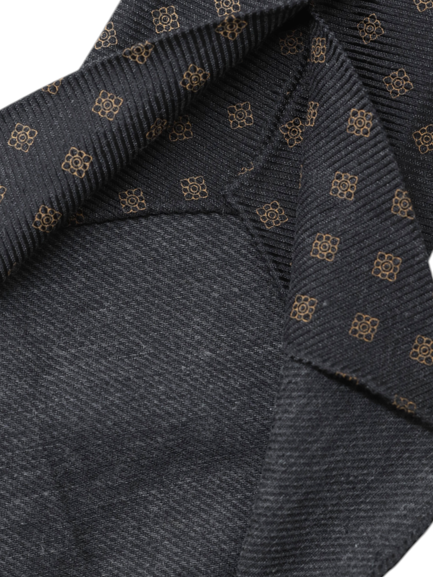 Kiton 5-Fold Warm Grey & Brown Silk Geometric Untipped & Handrolled Tie