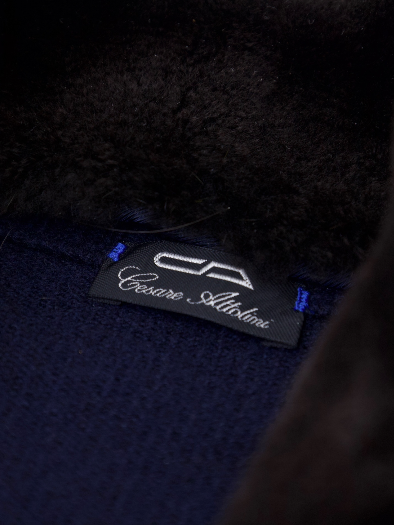 Cesare Attolini Navy Cashmere & Castorino Fur-Collar Sweater