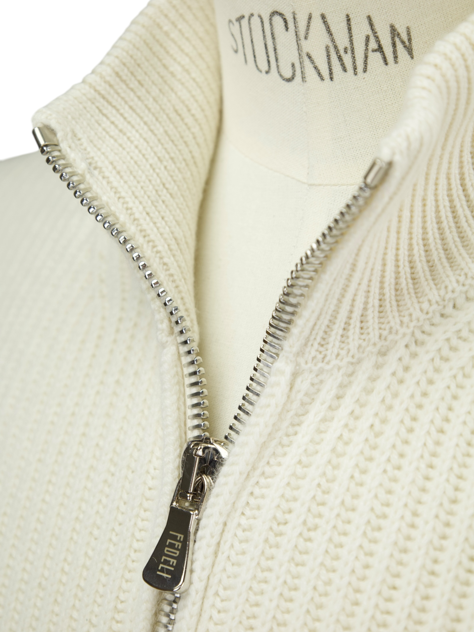 Fedeli Offwhite Rib-Knitted Cashmere Fullzip Knitwear