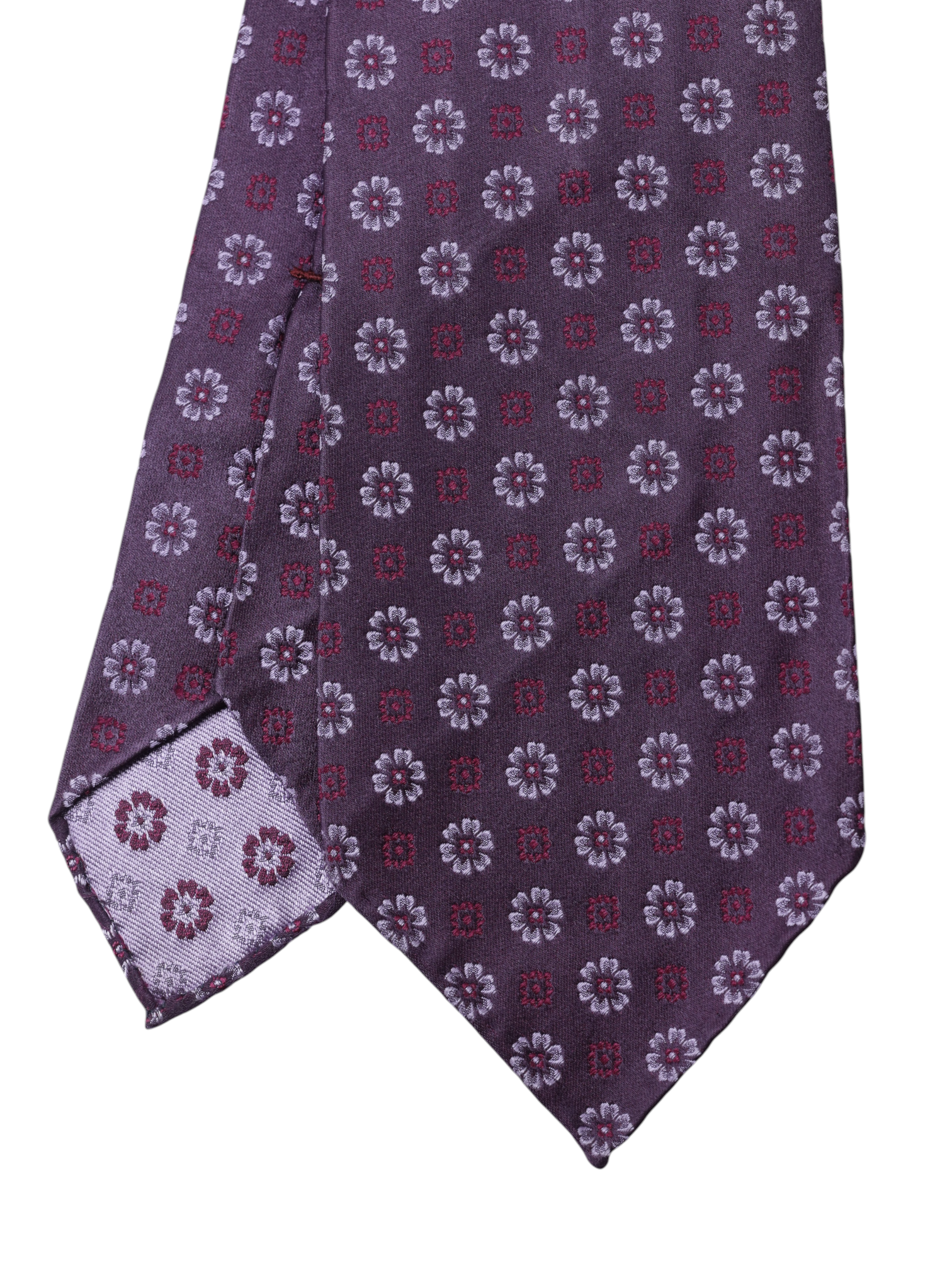 Kiton 5-Fold Violet Silk Floral-Pattern Untipped & Handrolled Tie
