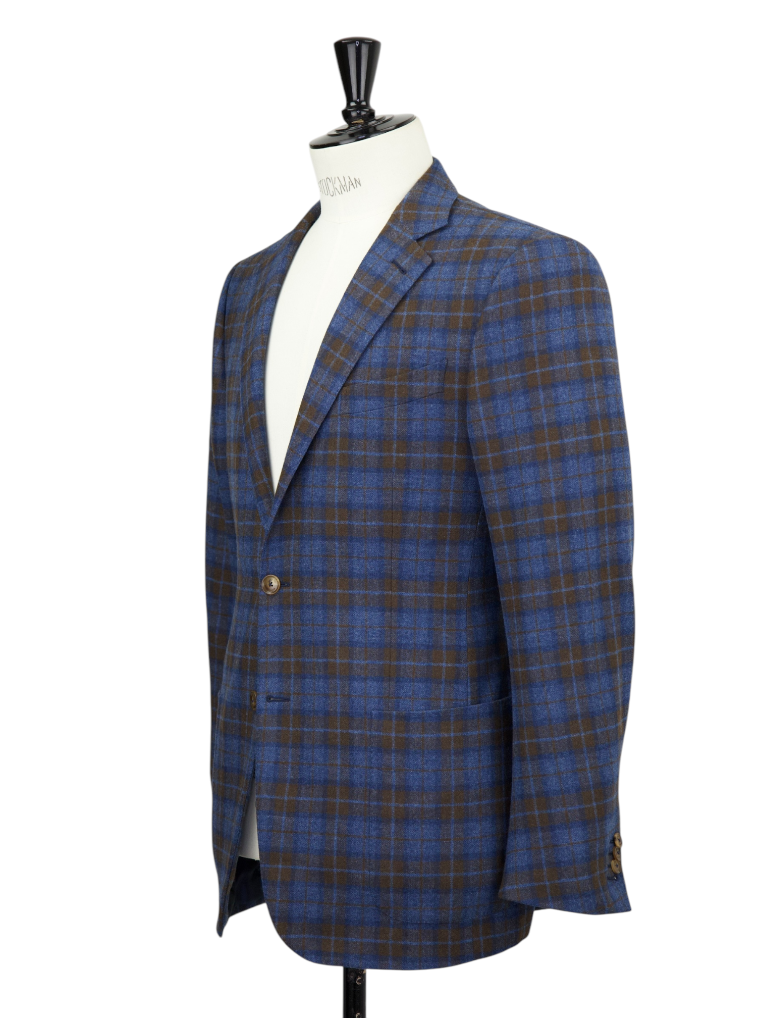 Ermenegildo Zegna Denim Blue & Castagne Brown Trofeo Wool & Cashmere Windowpane Jacket