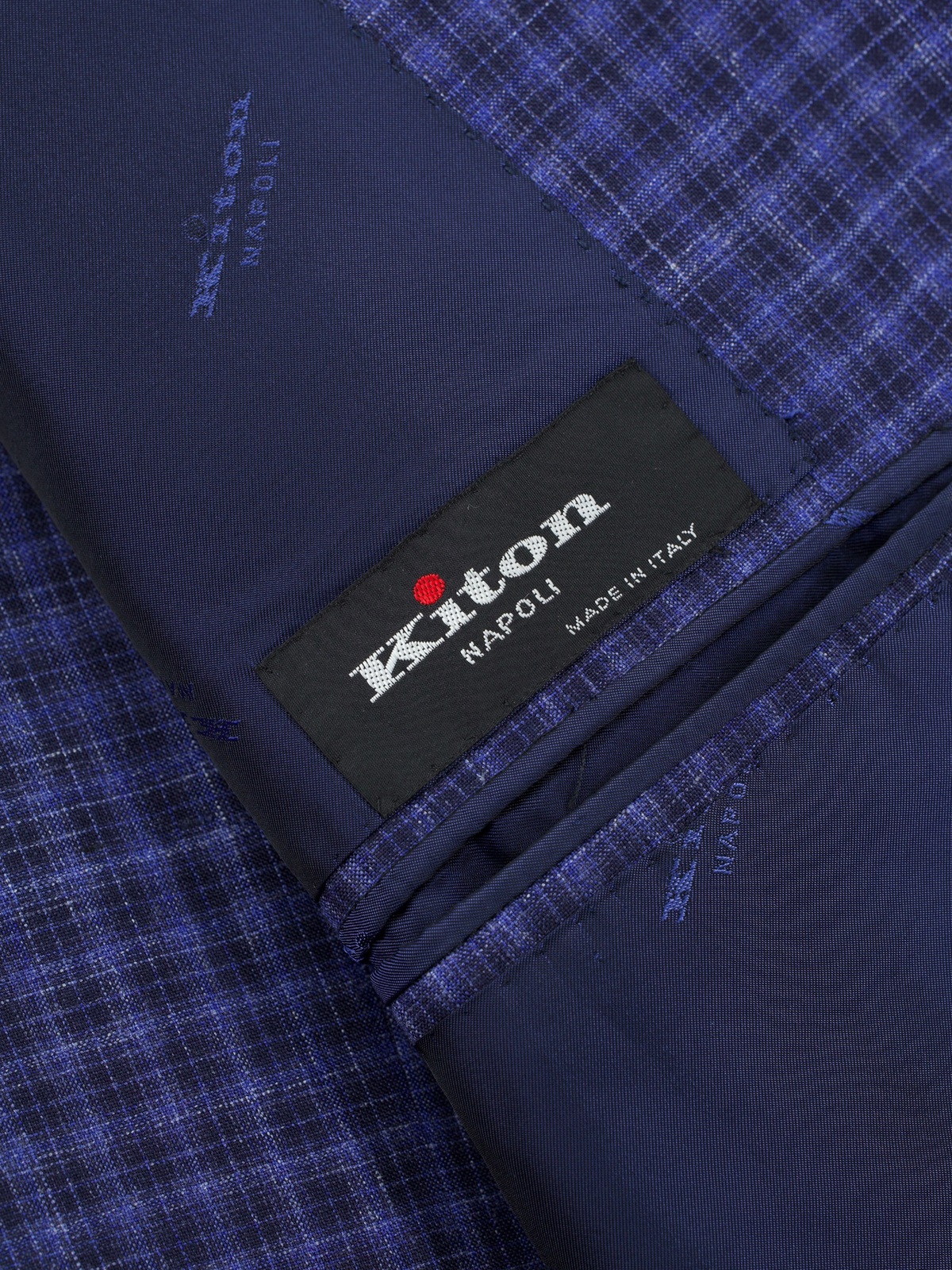 Kiton Royal Blue Cashmere, Silk & Linen Checkered Lungo Jacket