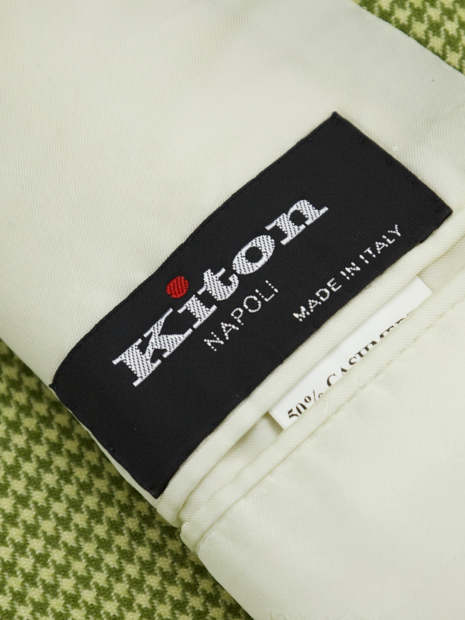 Kiton Lime Green Cashmere, Silk & Linen Pied de Poule Jacket