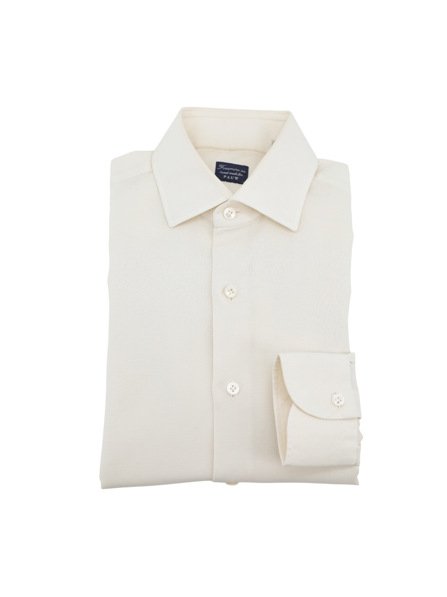 Finamore Ecru Cotton Micro-Pattern Shirt