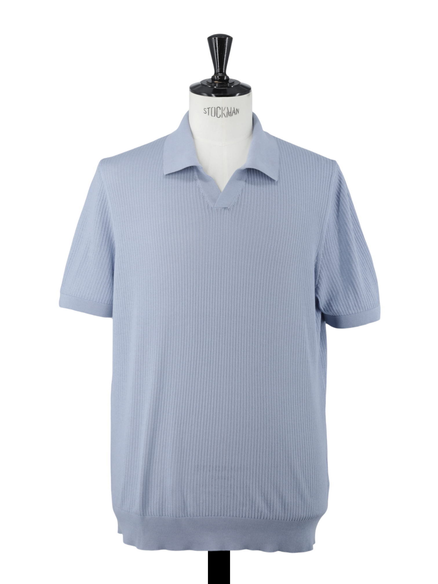 Fedeli Celestial Blue Lightweight Rib-Knitted Cotton Buttonless Polo