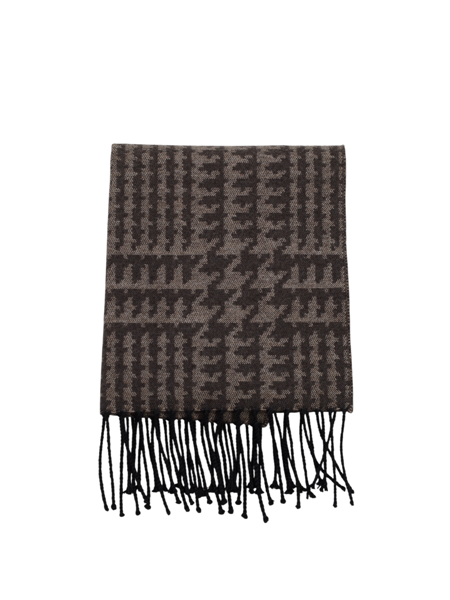 Canali Brown Cashmere & Silk Prince of Wales Scarf