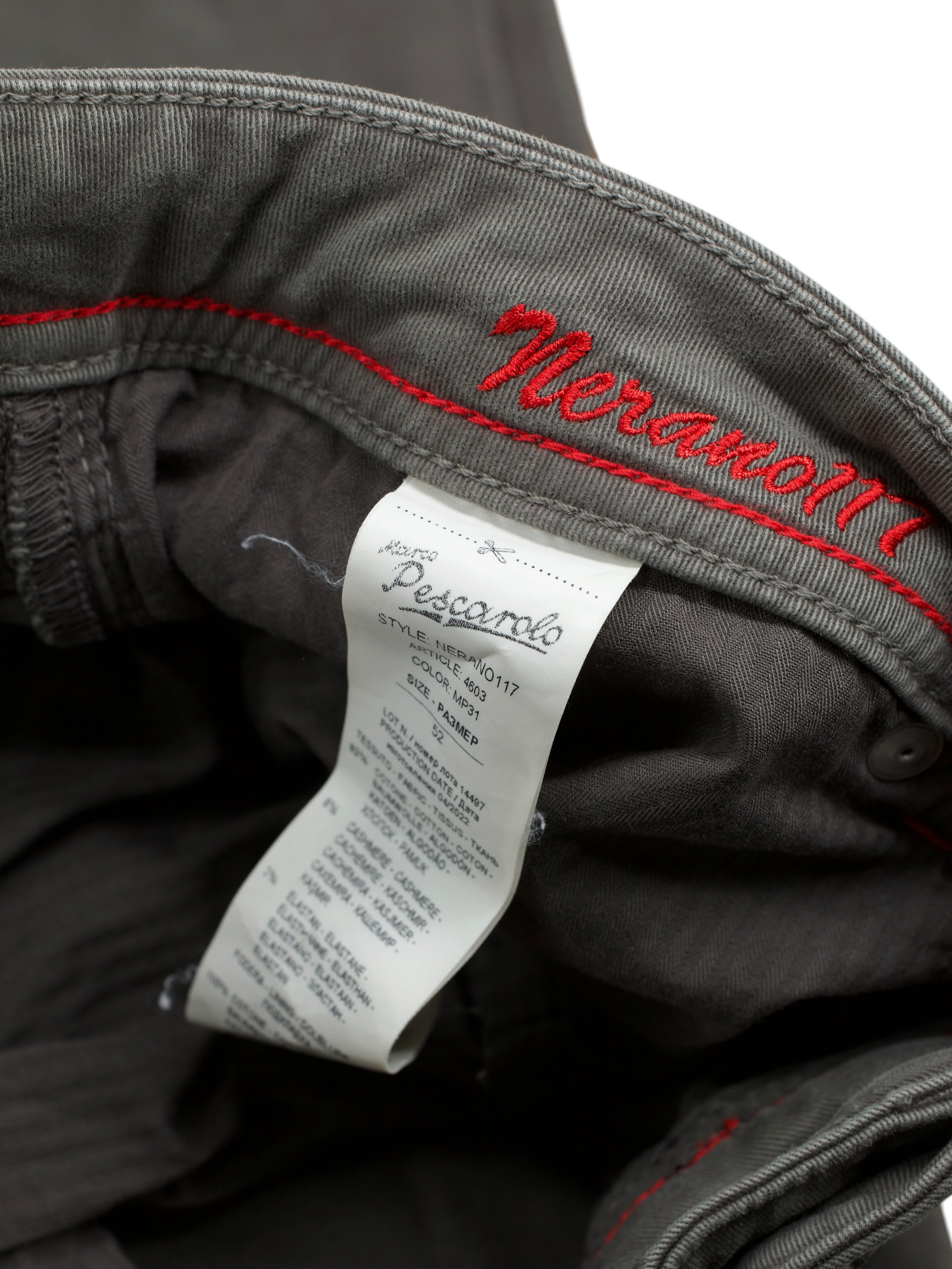 Marco Pescarolo Grey Cotton, Cashmere & Stretch 5-Pocket Jeans