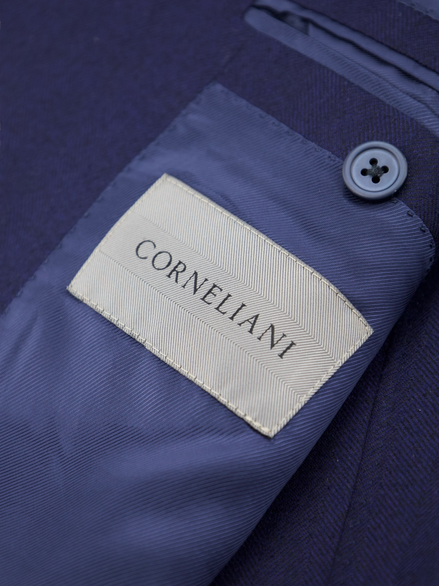 Corneliani Dark Blue Wool & Cashmere Herringbone Jacket