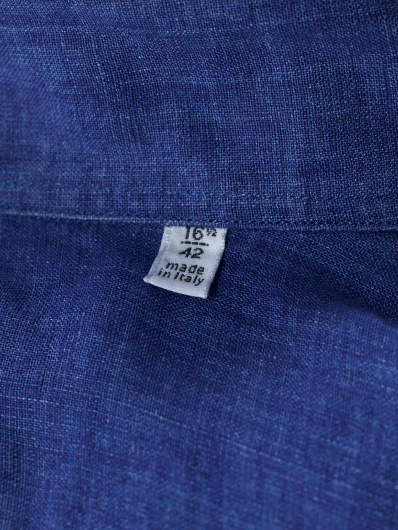 Finamore Denim Blue Pure-Linen One-Piece Collar Summer Shirt