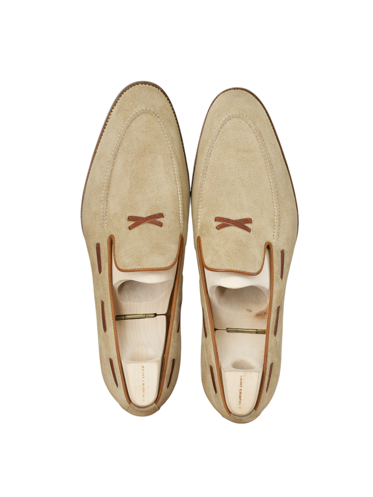 Saint Crispin's Beige Suede Norwegian X-Stitch Loafer