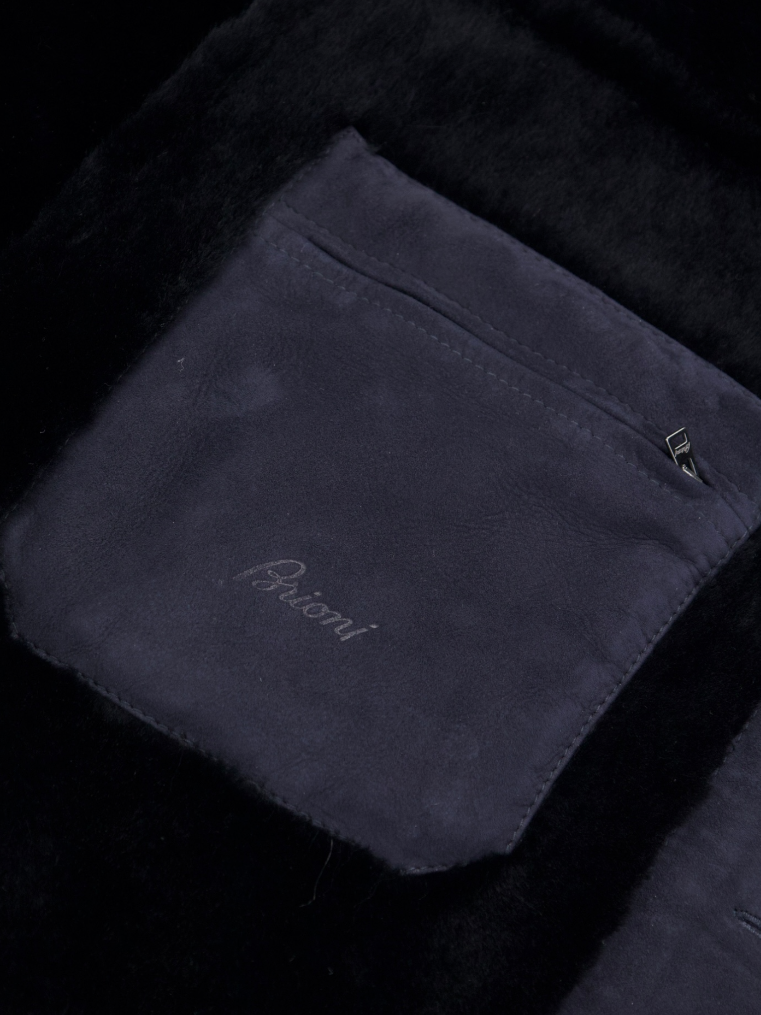 Brioni Dark Blue Lambskin Shearling Carcoat