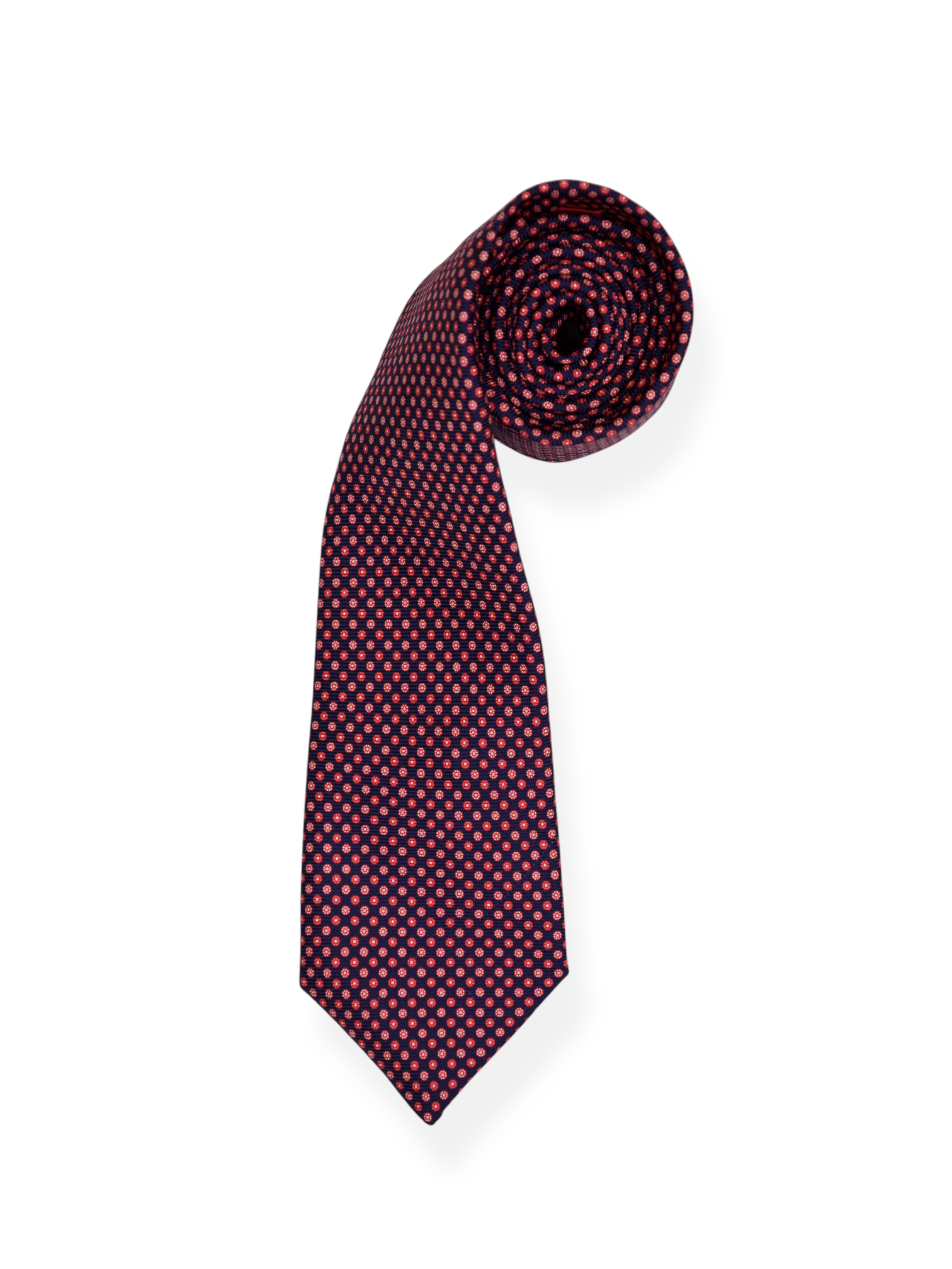 Isaia Navy & Red 9-Fold Geometric Silk Tie