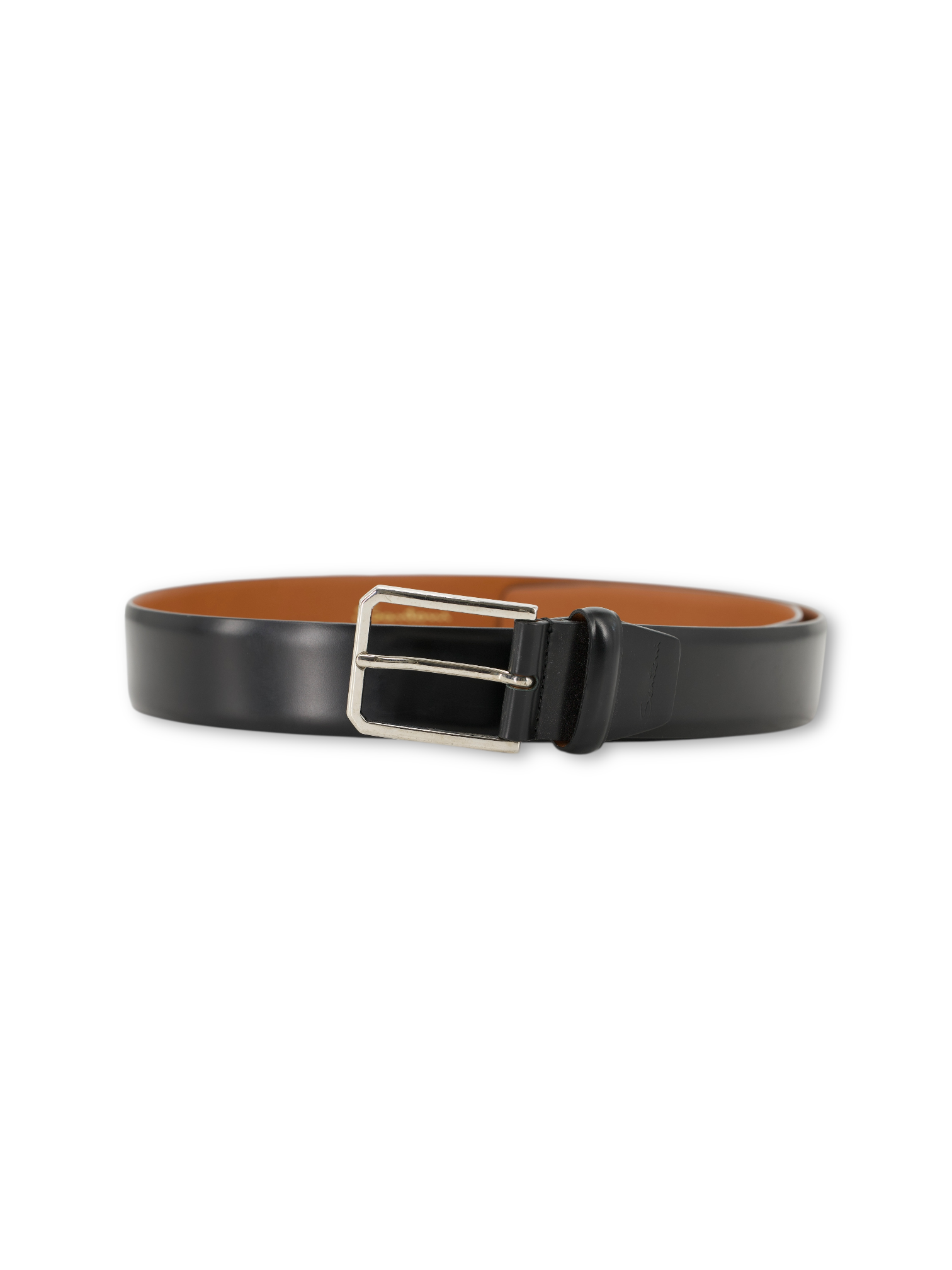 Santoni Black Calfleather & Silver Buckle Belt