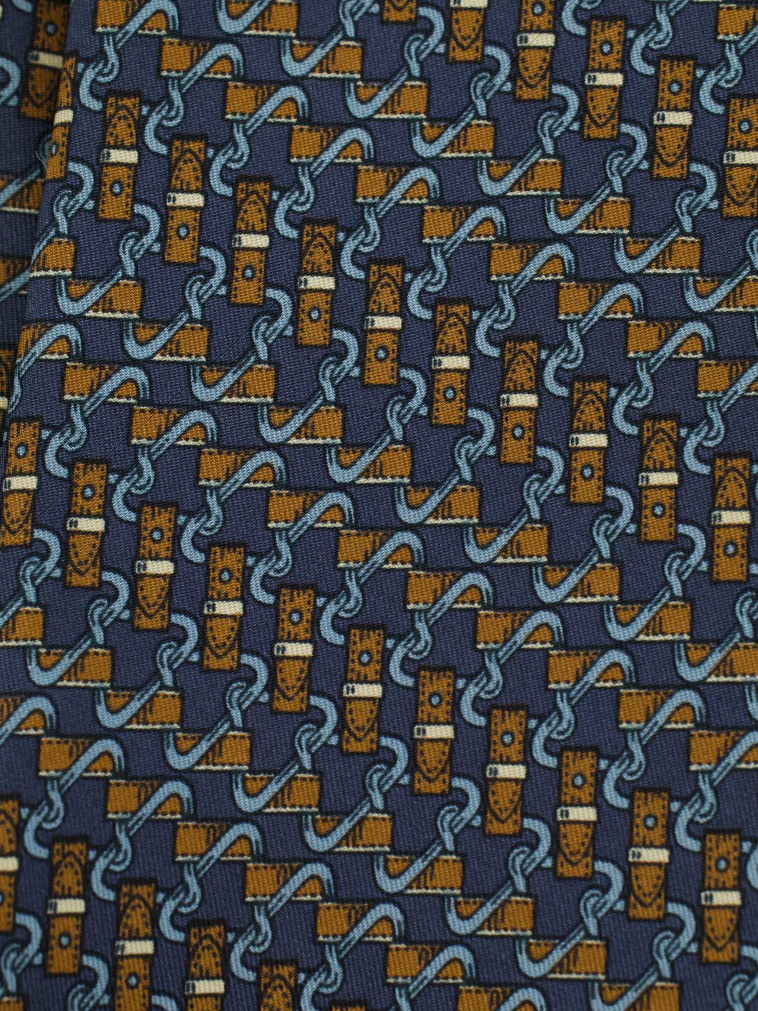 Hermès Navy & Bronze Silk Hardware Chain-Motif Tie