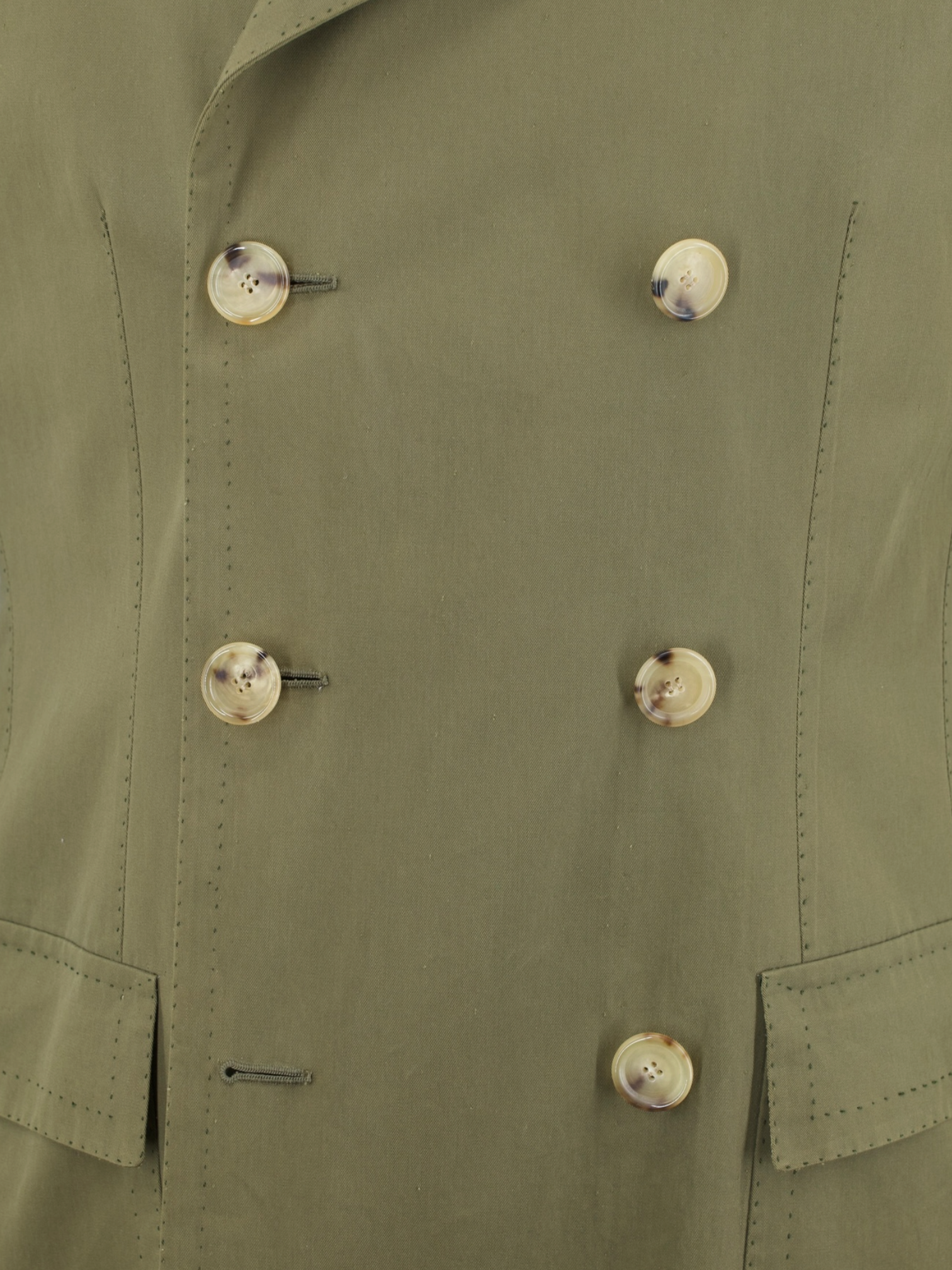 Cesare Attolini Olive Green Pure-Cotton Sartorial Caban Peacoat