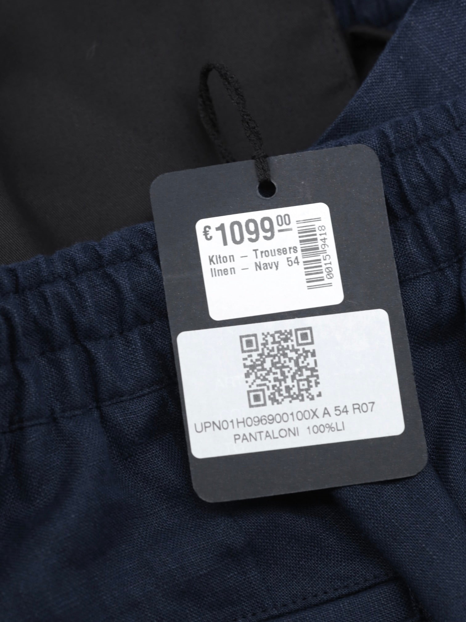 Kiton Navy Linen Drawstring Summer Trousers