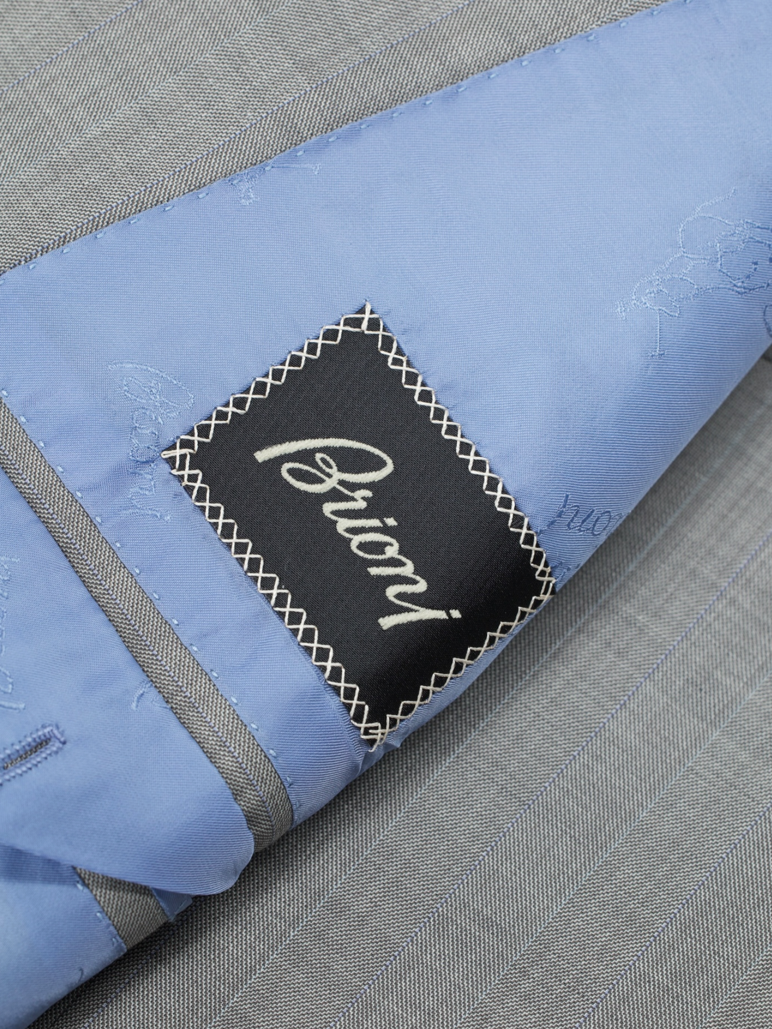 Brioni Light Grey & Light Blue Fine-Wool Pinstripe Lungo Suit