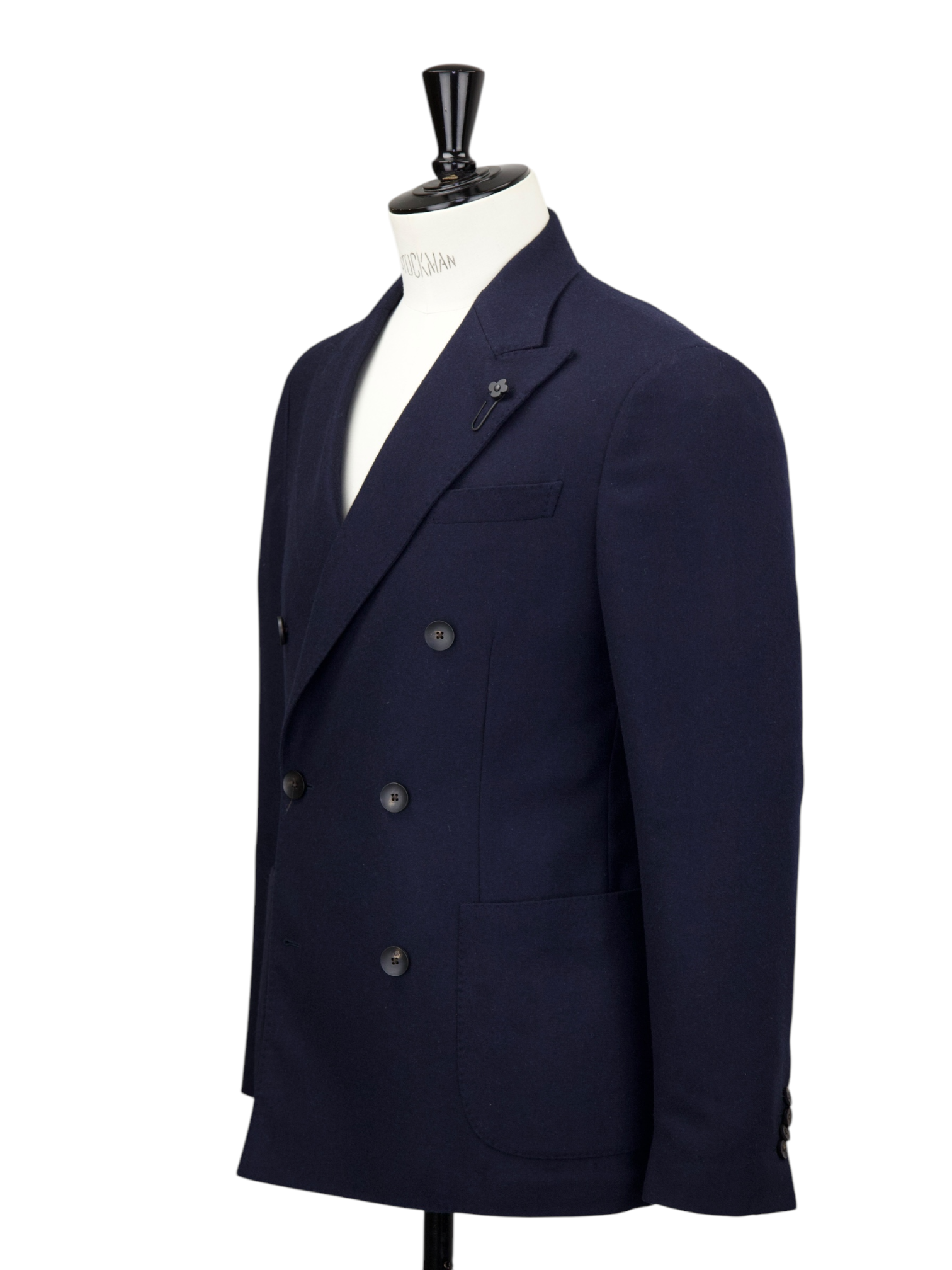 Lardini Navy Double Breasted Wool & Cashmere Flannel Jacket