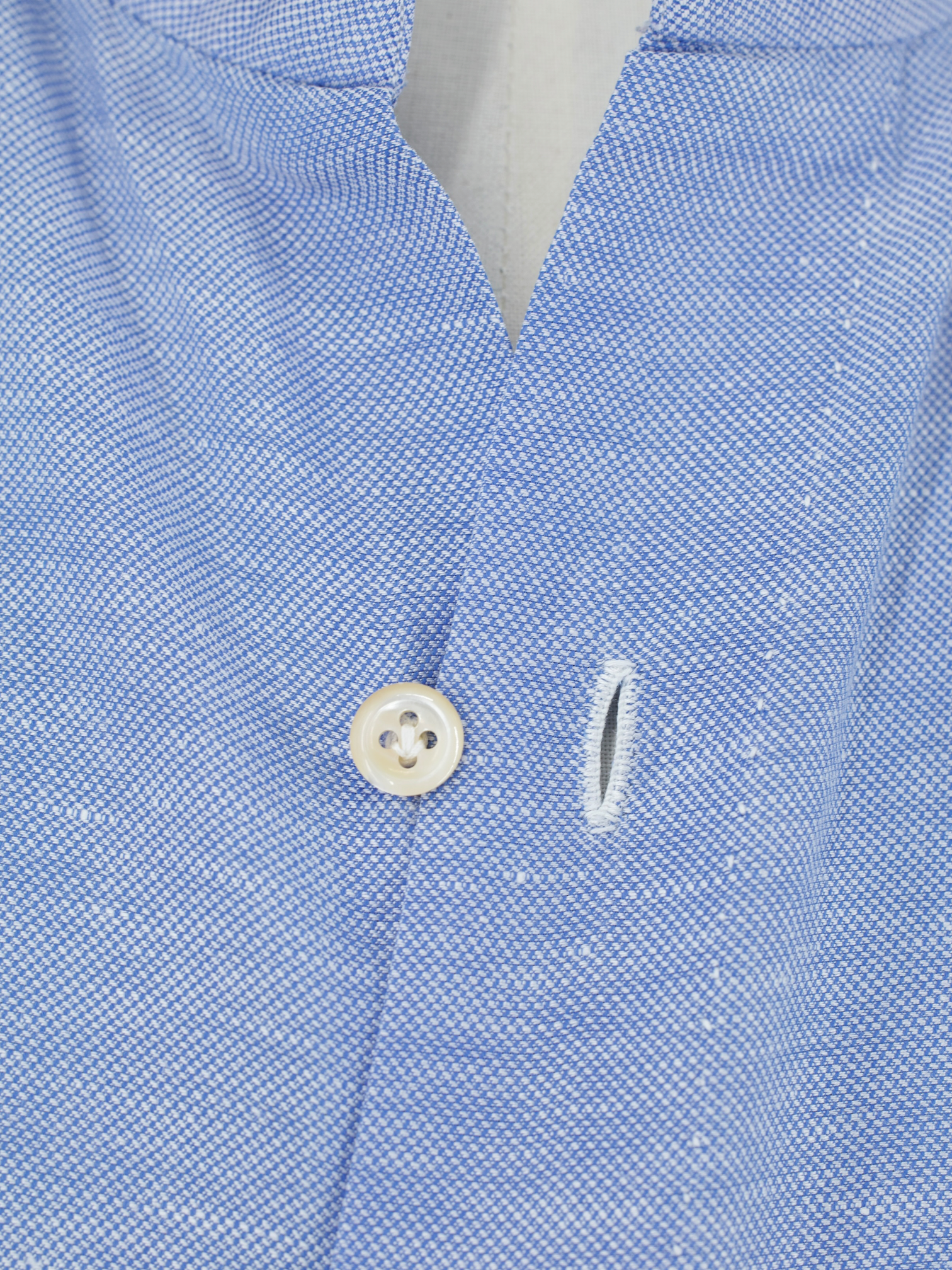 Finamore Blue Linen & Cotton Melange Pinpoint Summer Shirt