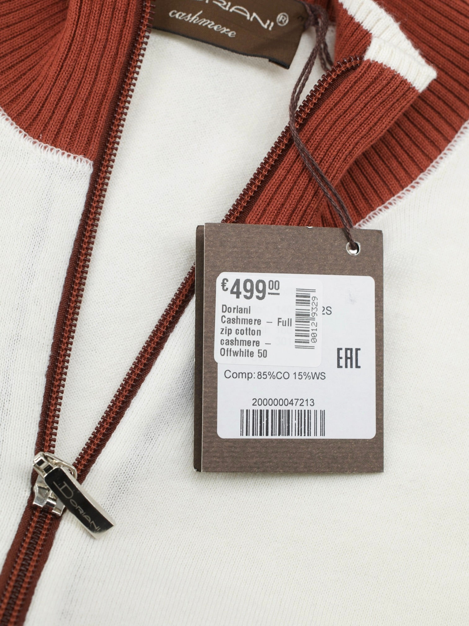 Doriani Cashmere Offwhite & Burnt Orange Cotton & Cashmere Full-Zip Knitwear